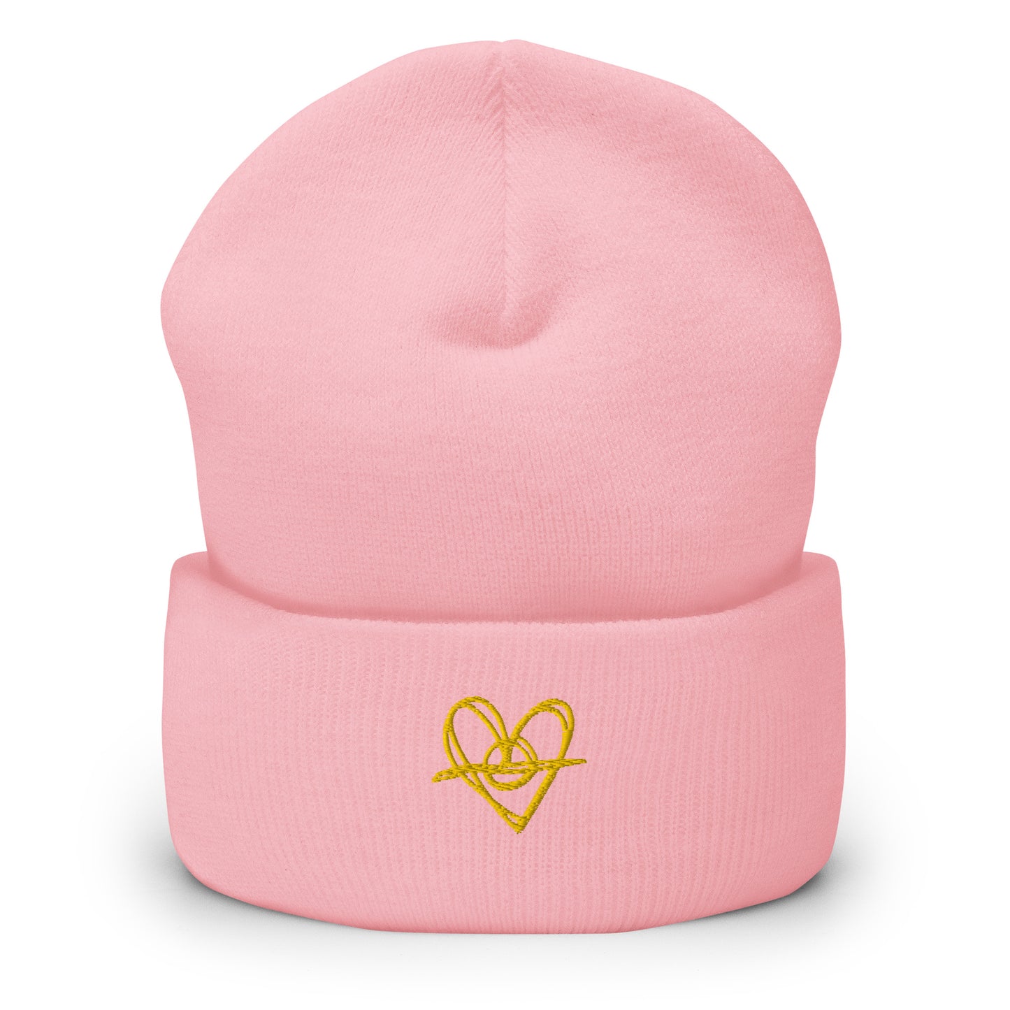 Cuffed Beanie (One-Size Fits All) - Blak Heart Freehand with Yellow Stitching