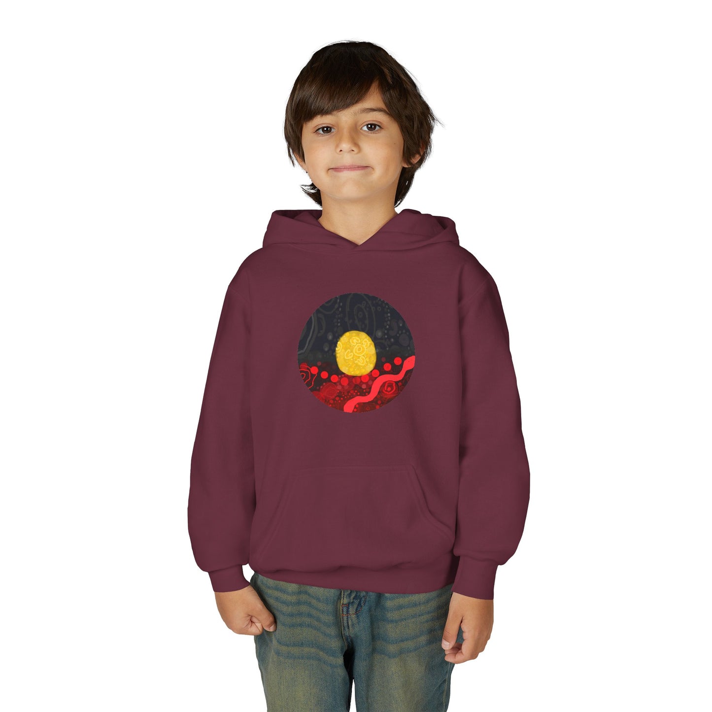 Aboriginal Flag Artwork - Kids Hoodie (Circle)