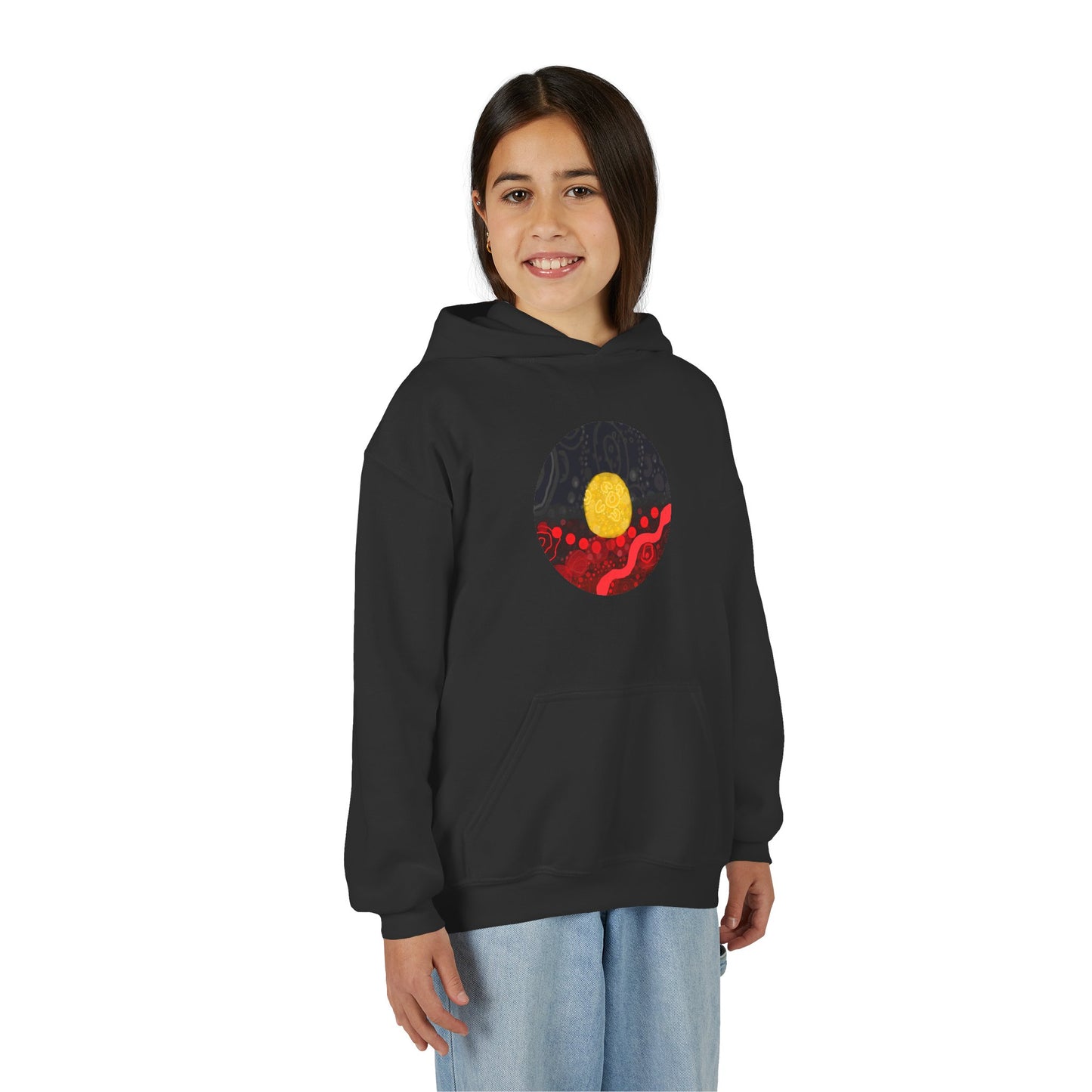 Aboriginal Flag Artwork - Kids Hoodie (Circle)