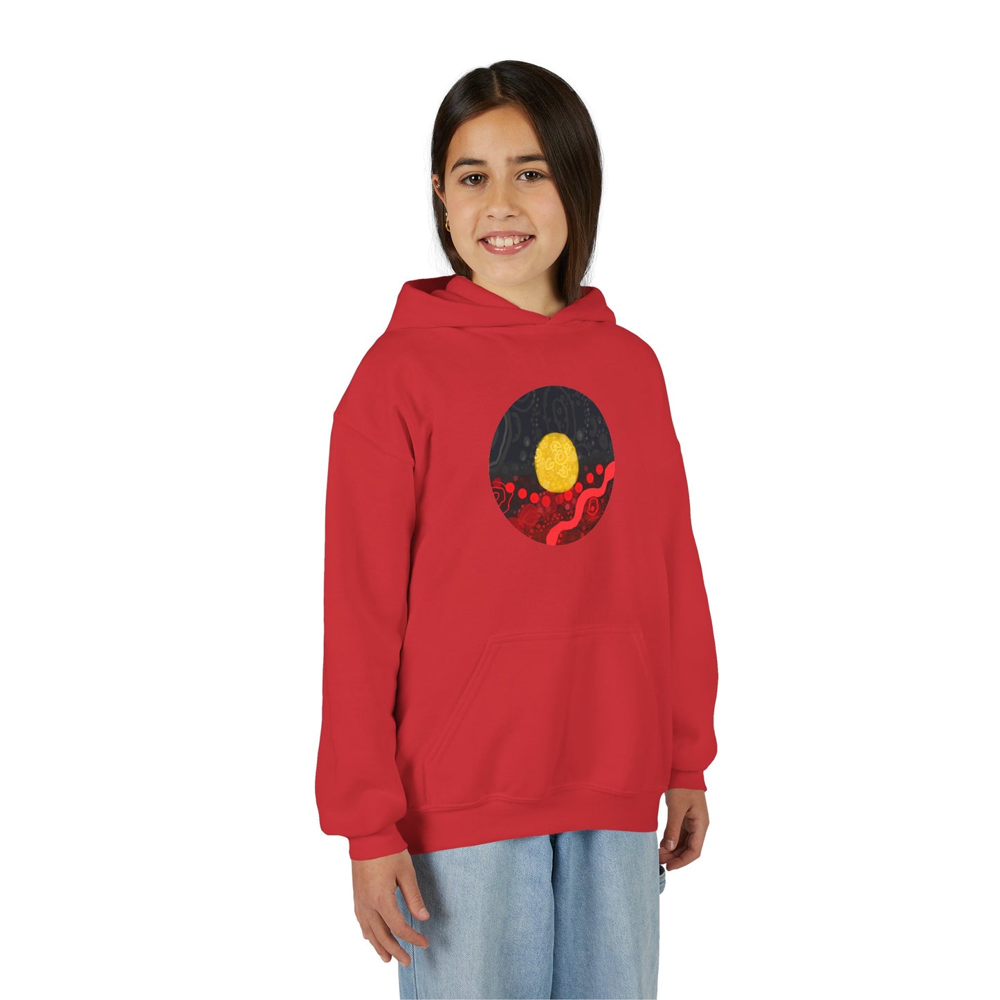Aboriginal Flag Artwork - Kids Hoodie (Circle)