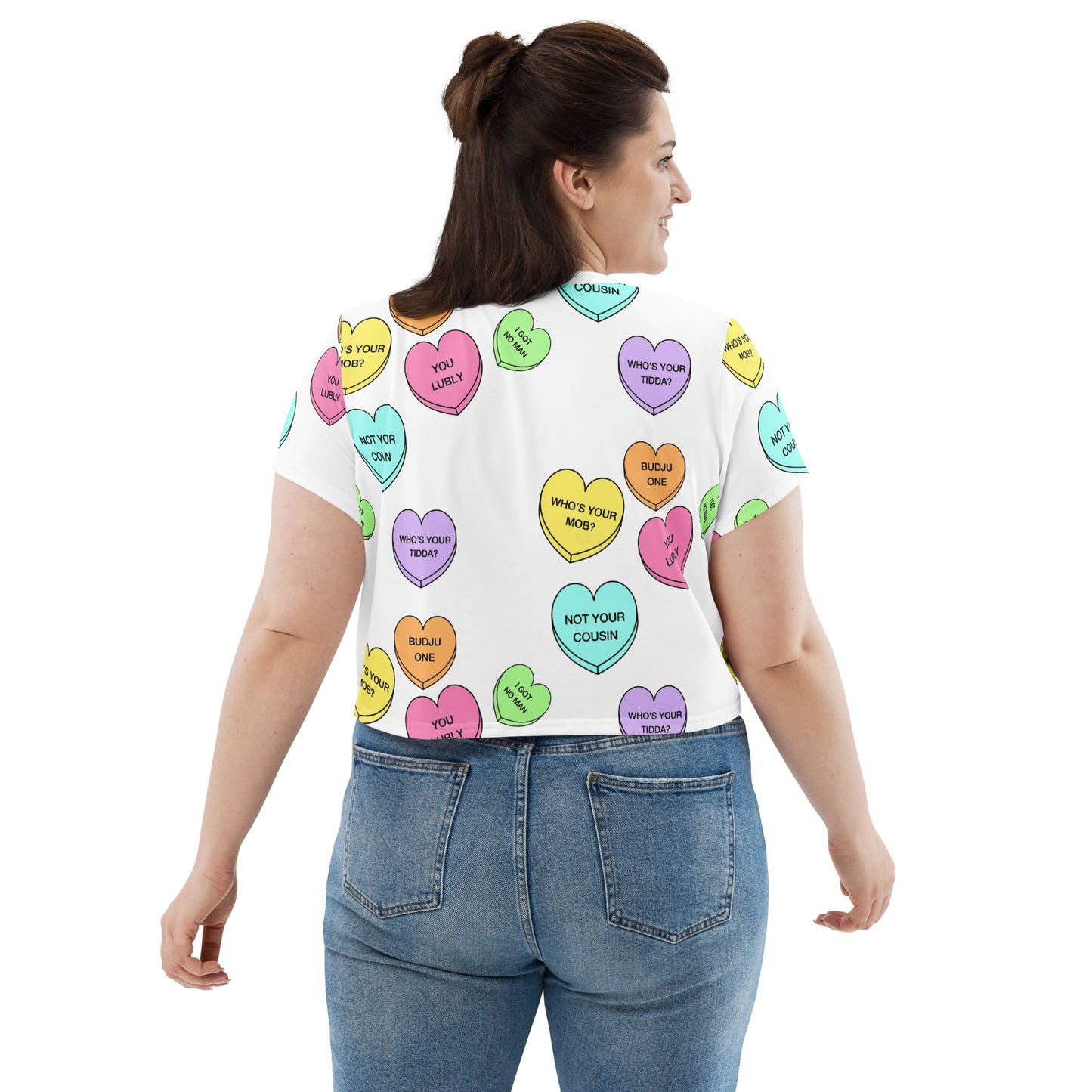 All-Over Print Crop Tee (Candy Hearts) (Mob Only)