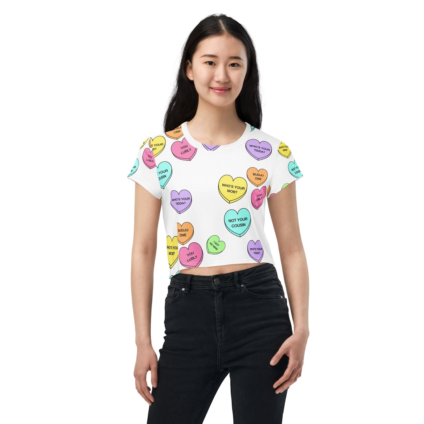 All-Over Print Crop Tee (Candy Hearts) (Mob Only)