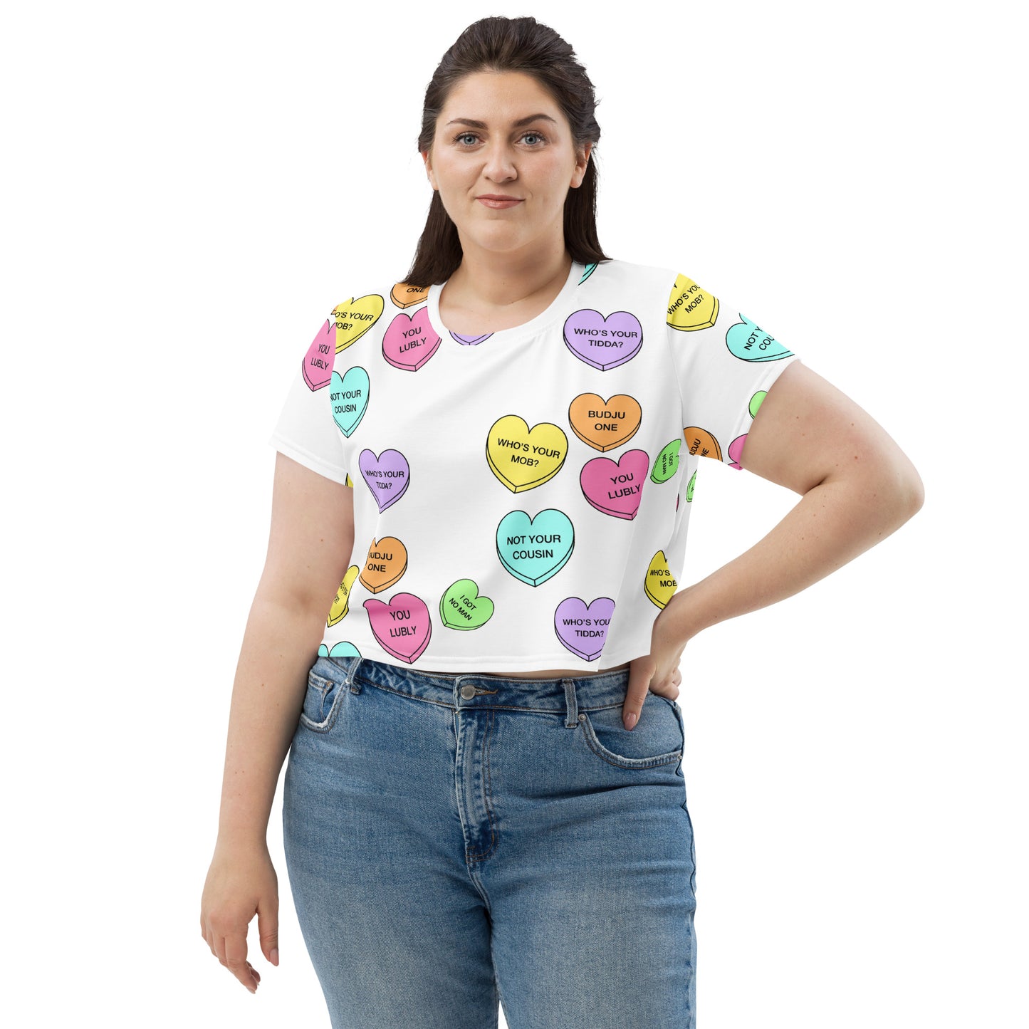 All-Over Print Crop Tee (Candy Hearts) (Mob Only)