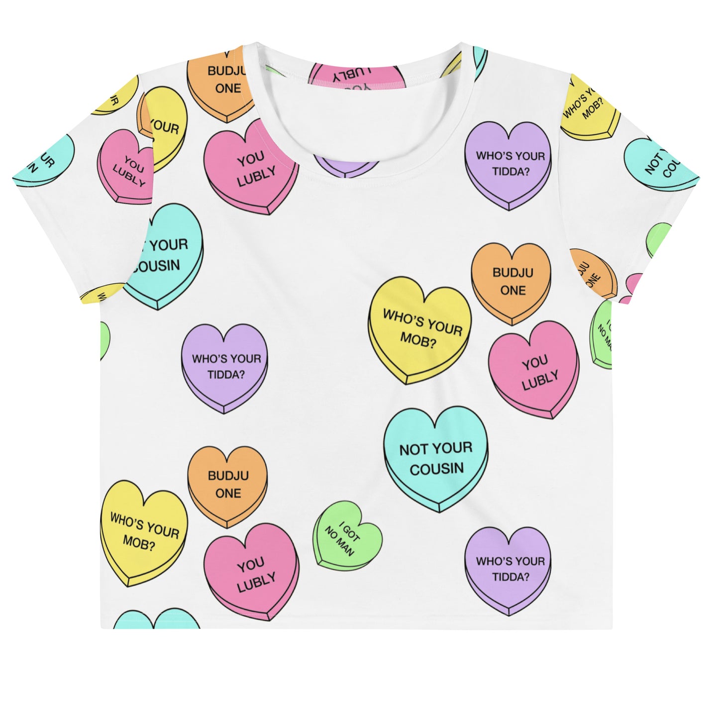 All-Over Print Crop Tee (Candy Hearts) (Mob Only)