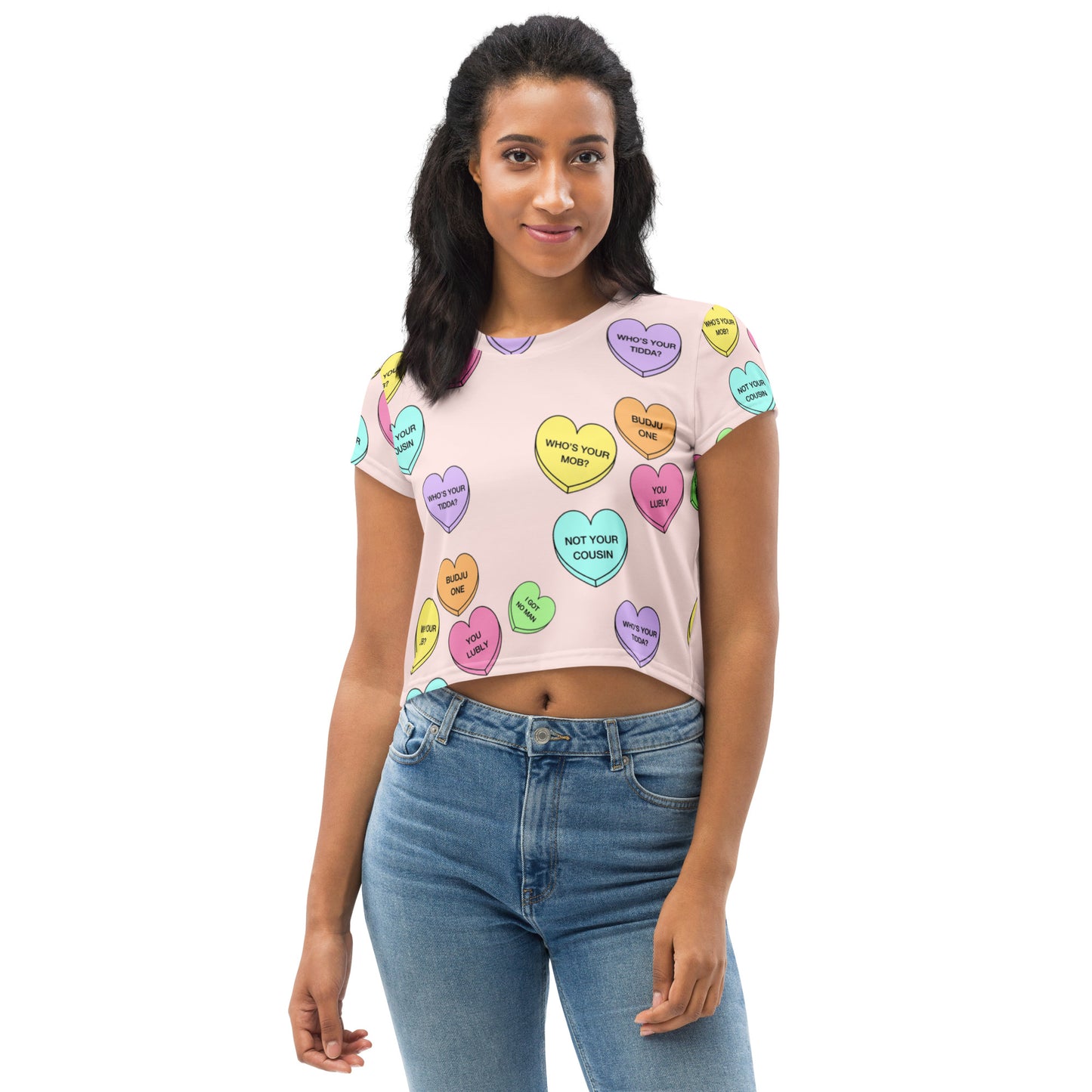 All-Over Print Crop Tee (Candy Hearts) (Mob Only)