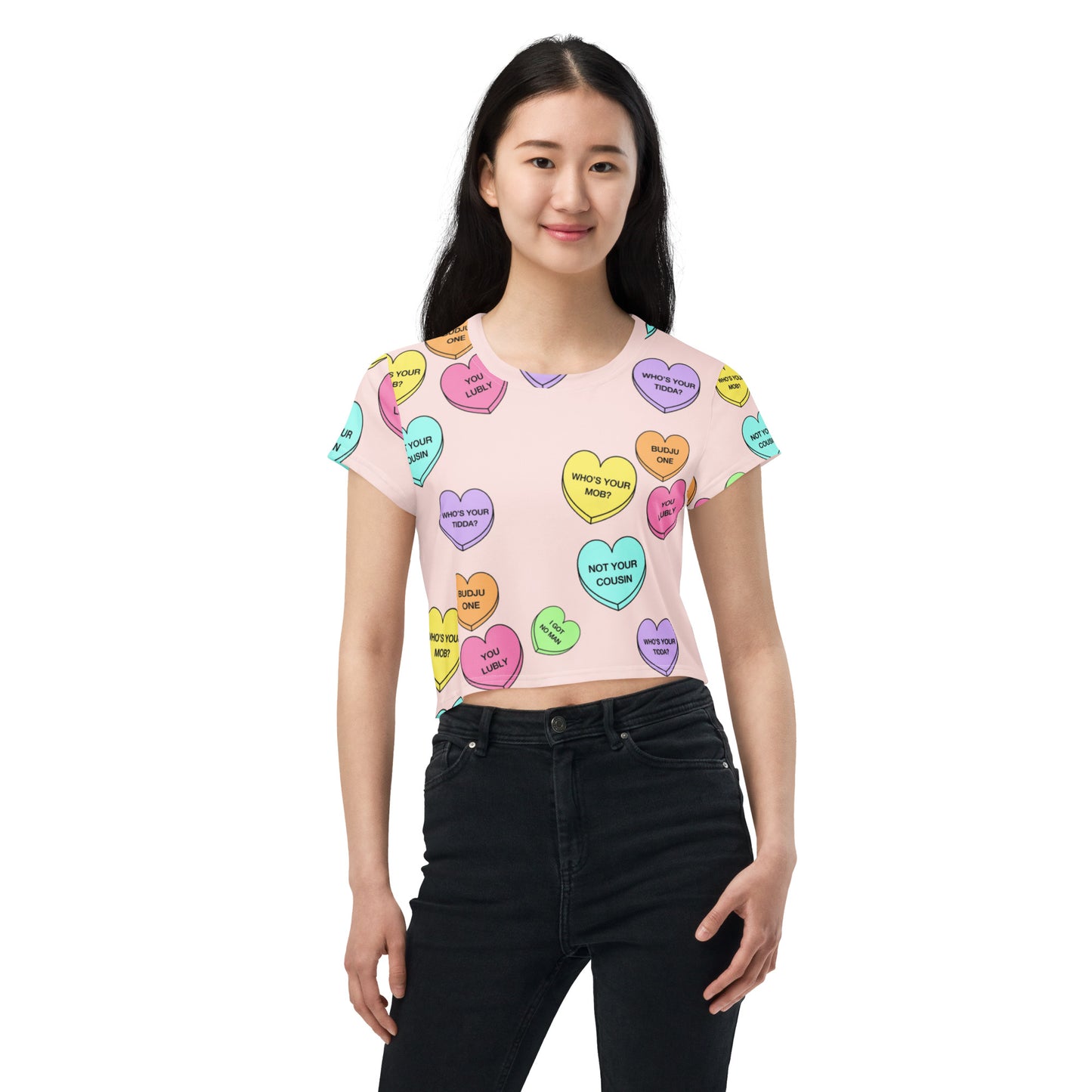 All-Over Print Crop Tee (Candy Hearts) (Mob Only)