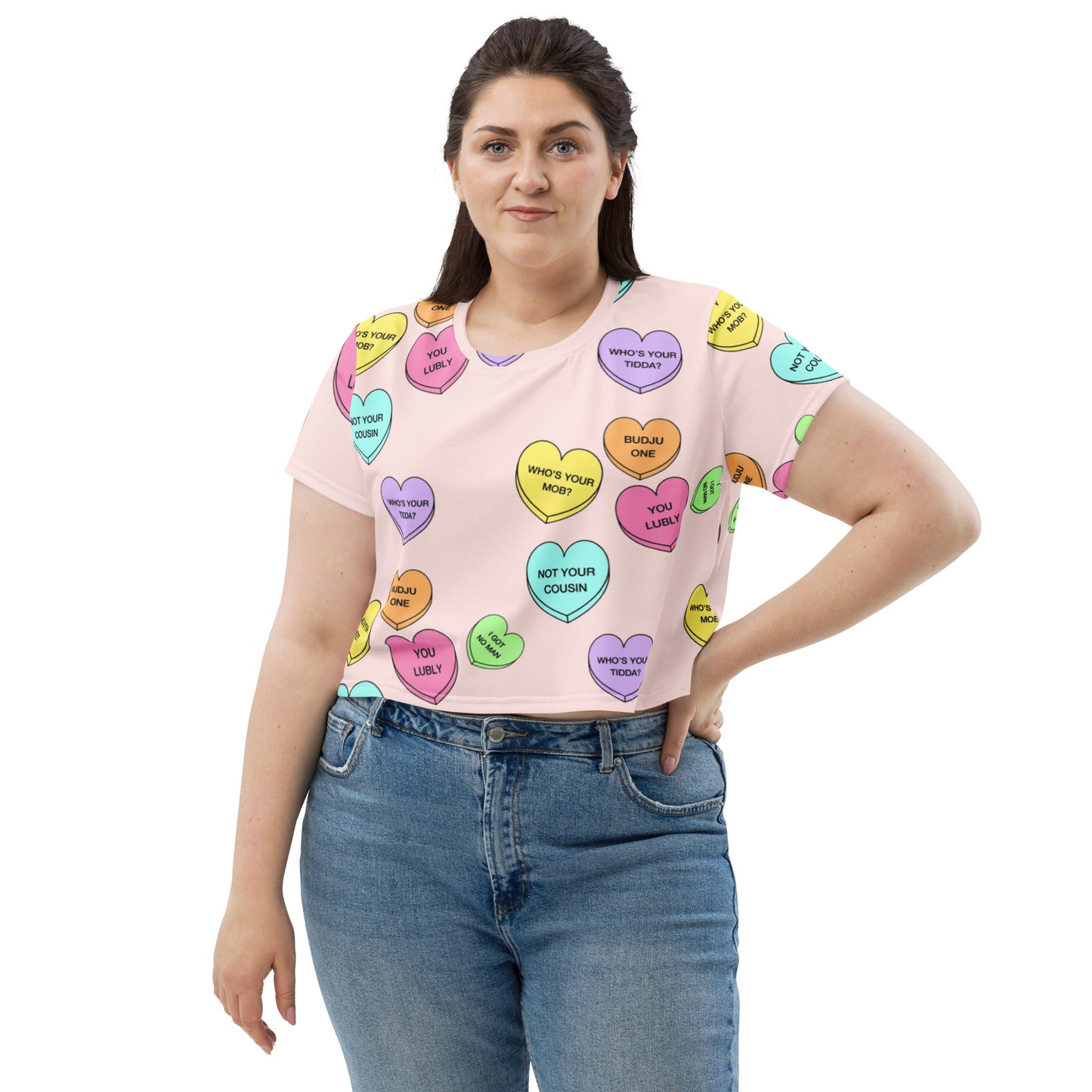 All-Over Print Crop Tee (Candy Hearts) (Mob Only)