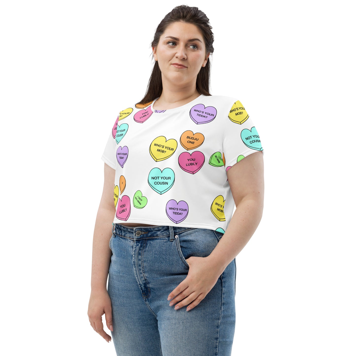 All-Over Print Crop Tee (Candy Hearts) (Mob Only)