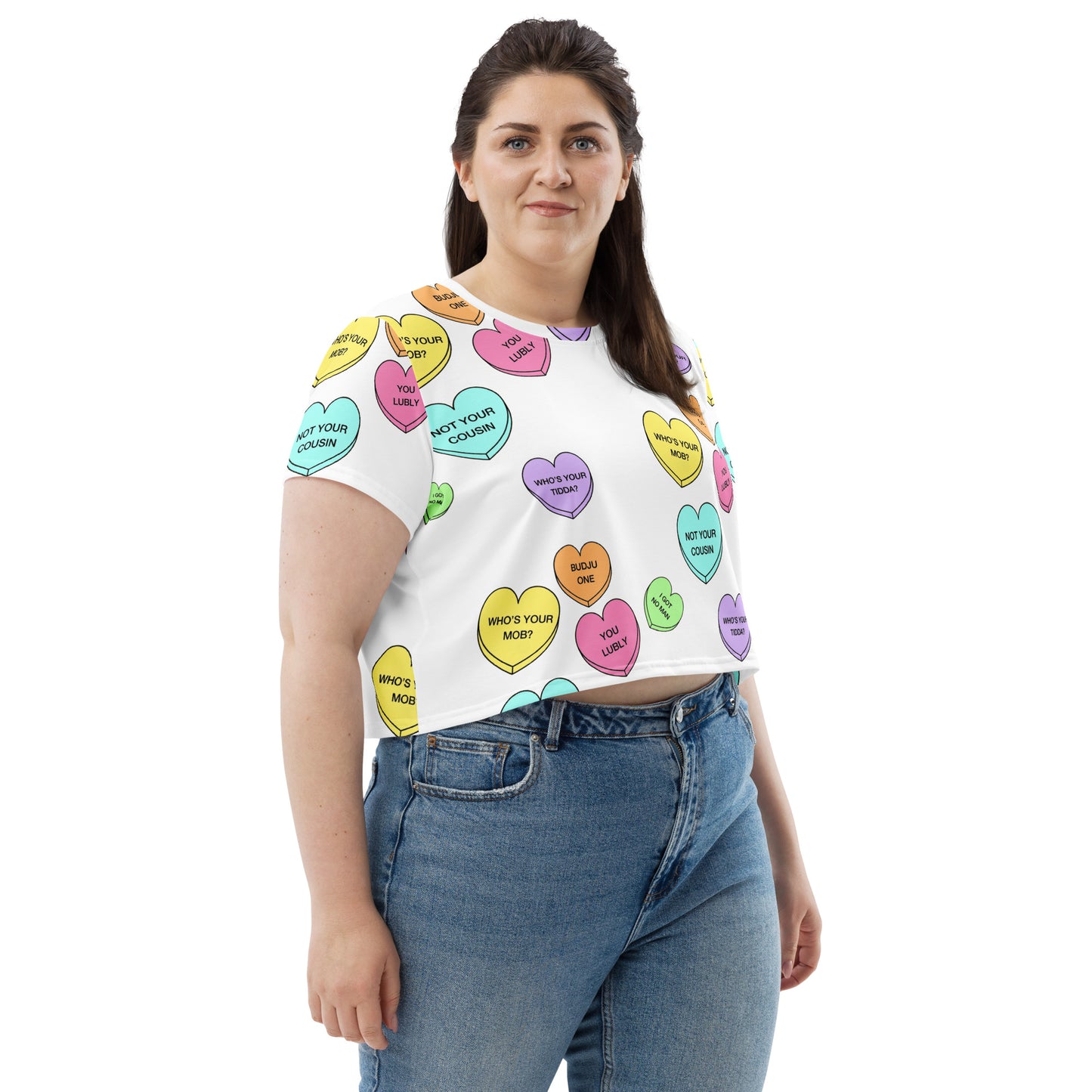 All-Over Print Crop Tee (Candy Hearts) (Mob Only)