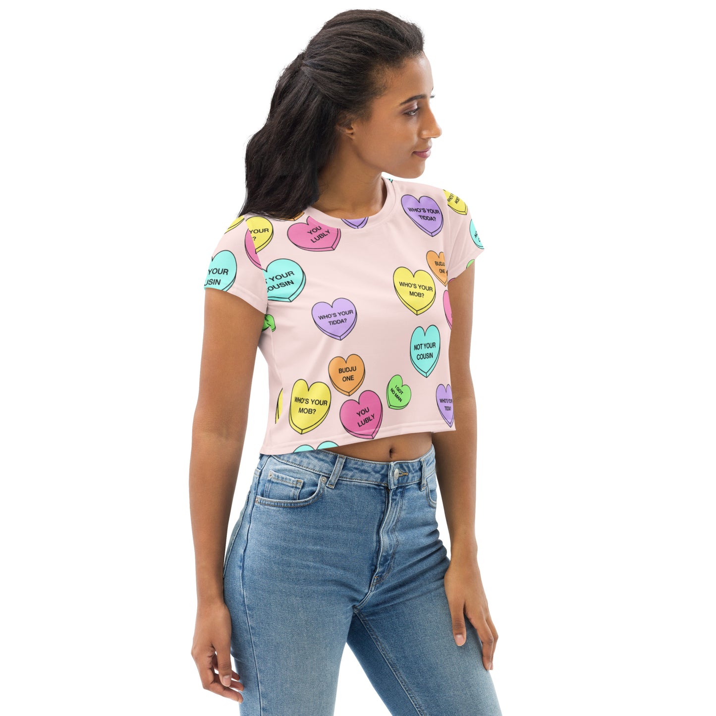 All-Over Print Crop Tee (Candy Hearts) (Mob Only)