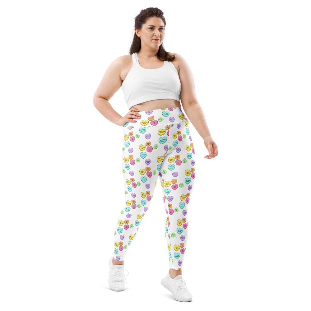 Plus Size Leggings - Candy Hearts in White