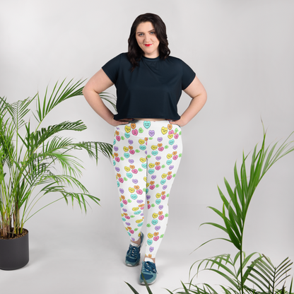 Plus Size Leggings - Candy Hearts in White
