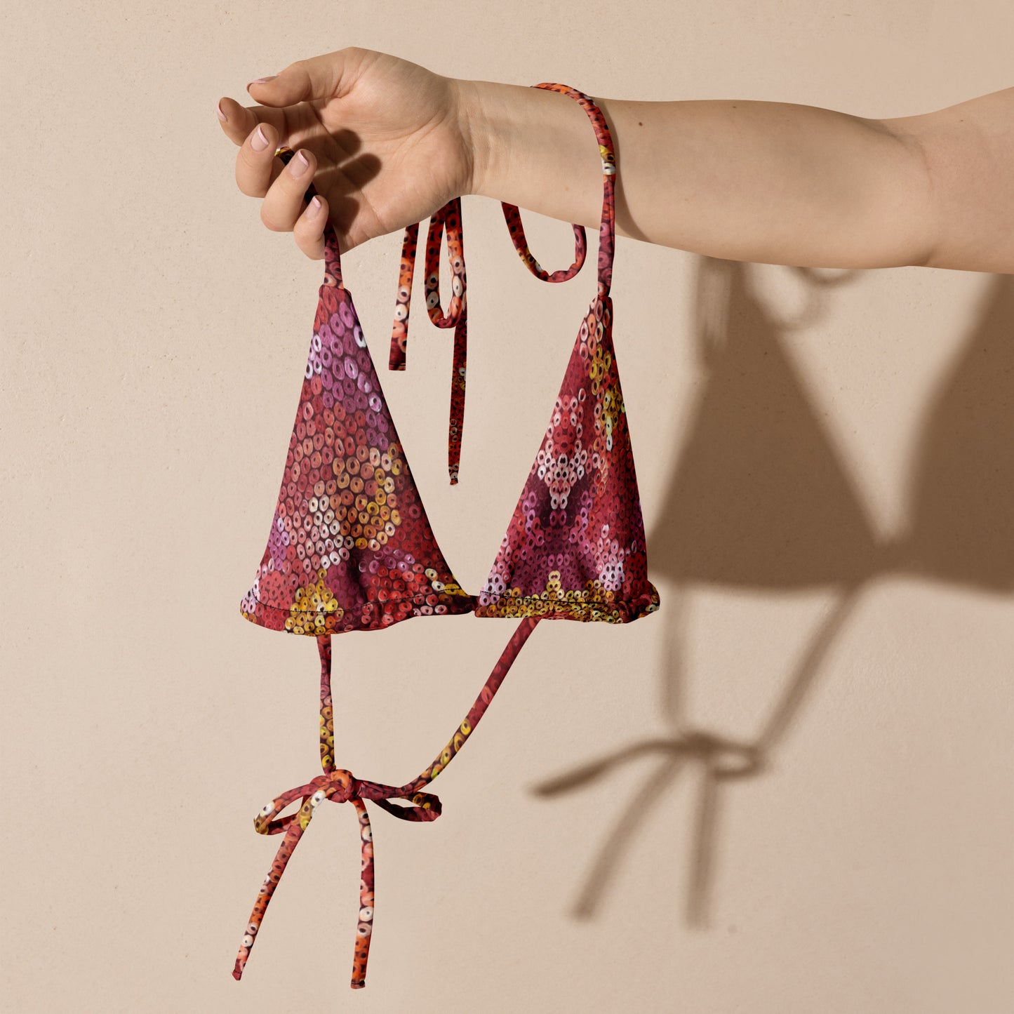 All-over print recycled string bikini top