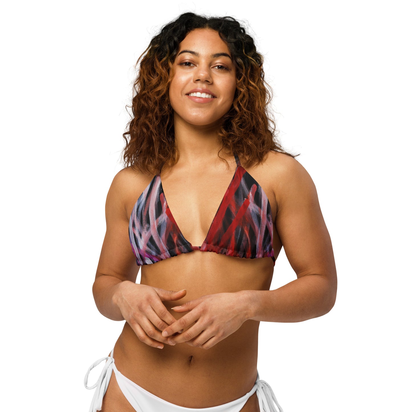 All-over print recycled string bikini top