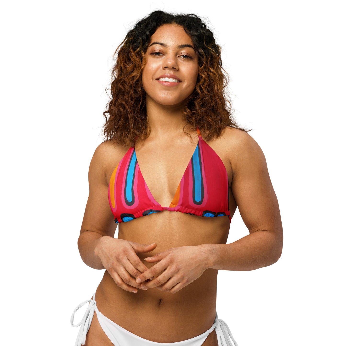 All-over print recycled string bikini top