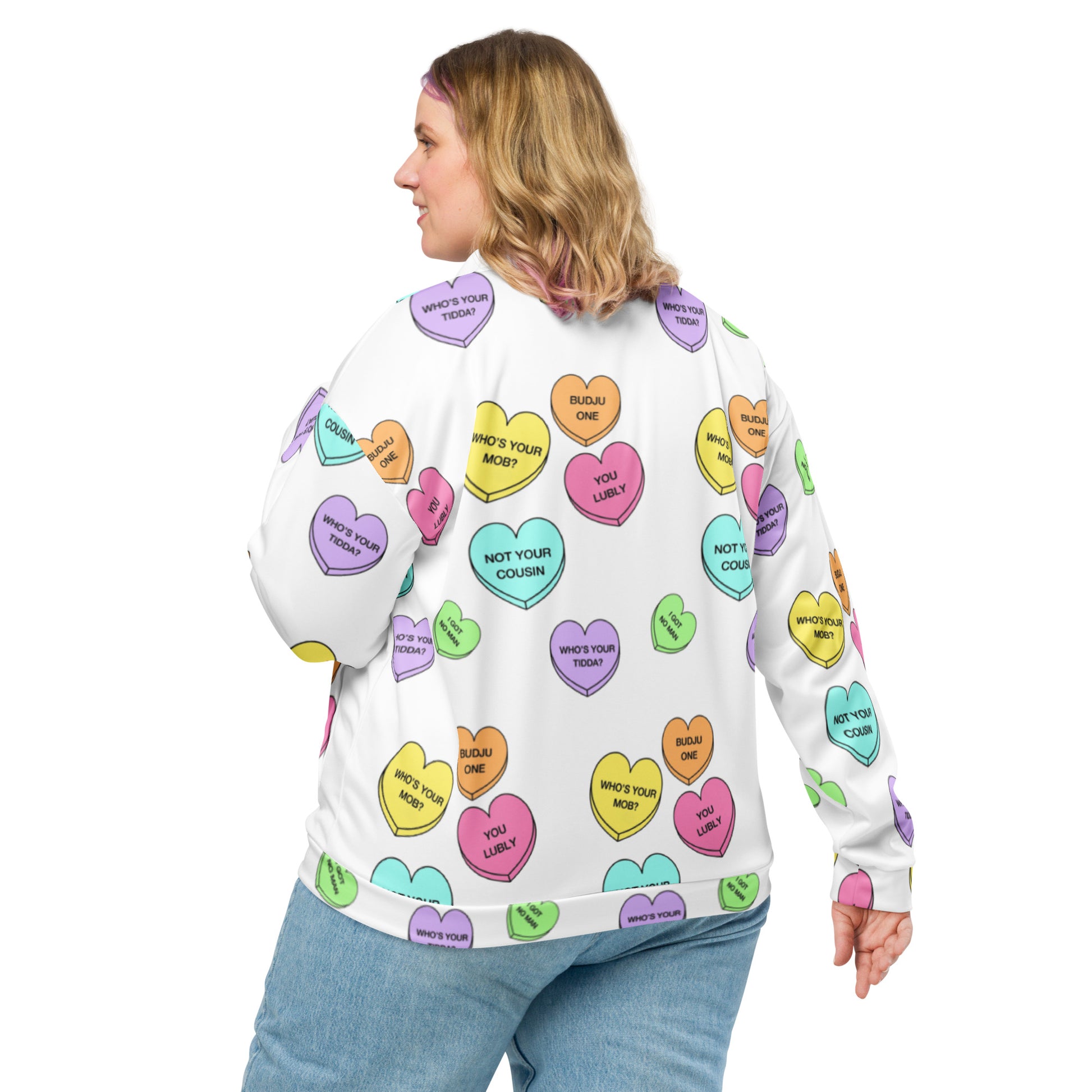 Unisex Bomber Jacket - Candy Hearts x White