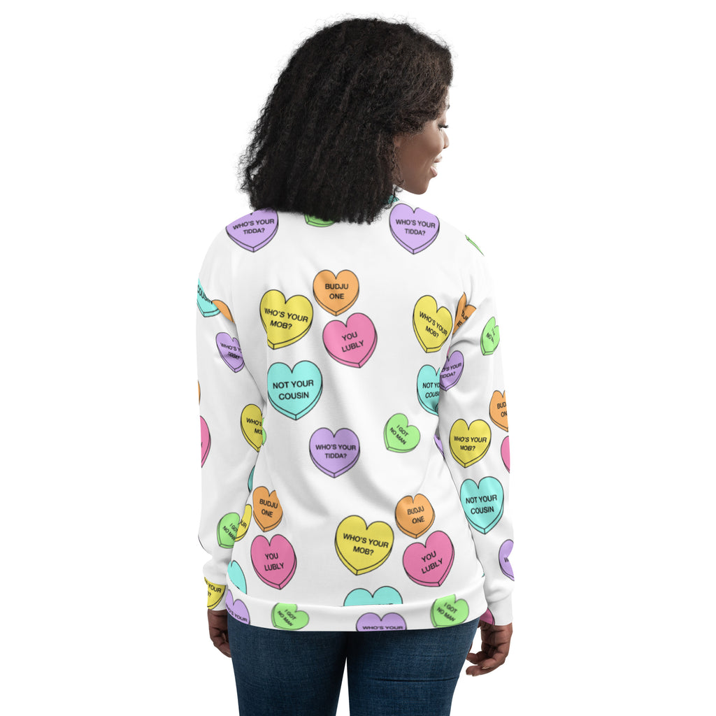 Unisex Bomber Jacket - Candy Hearts x White