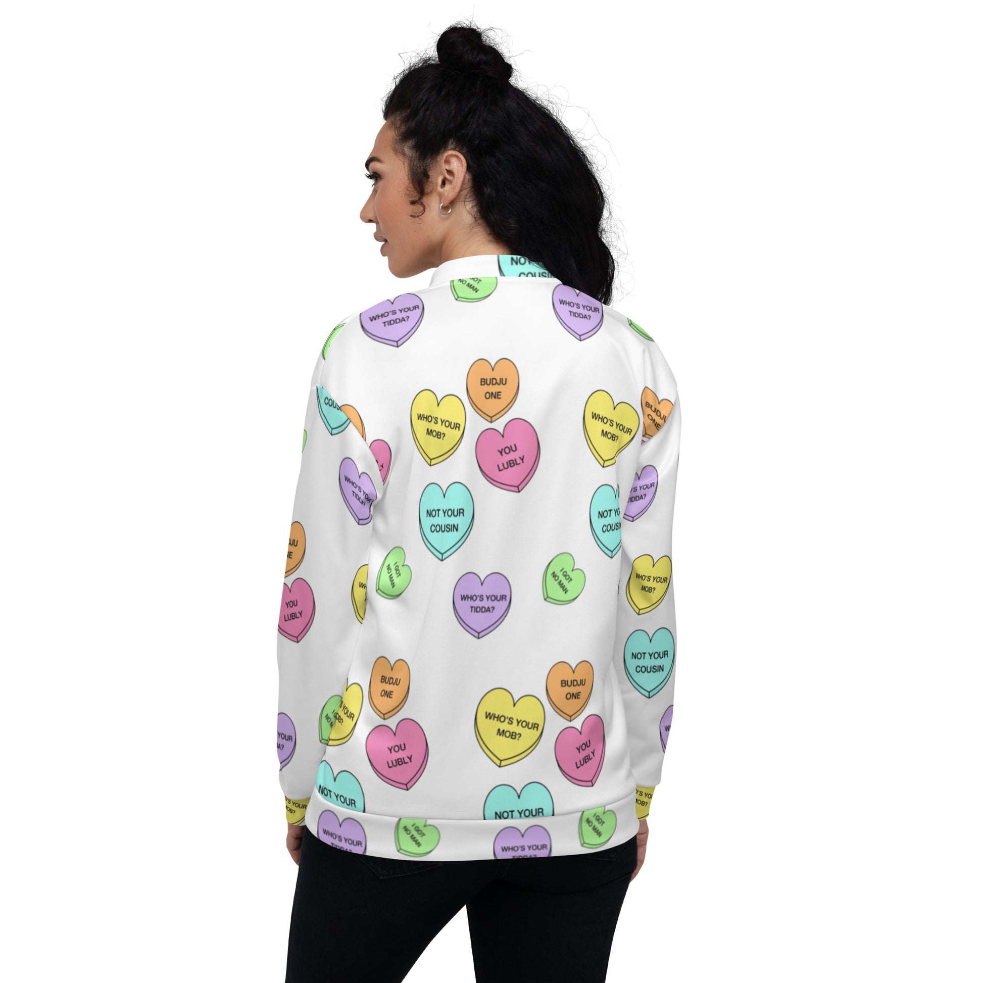 Unisex Bomber Jacket - Candy Hearts x White