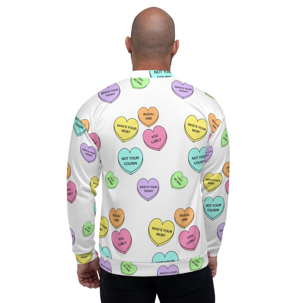 Unisex Bomber Jacket - Candy Hearts x White