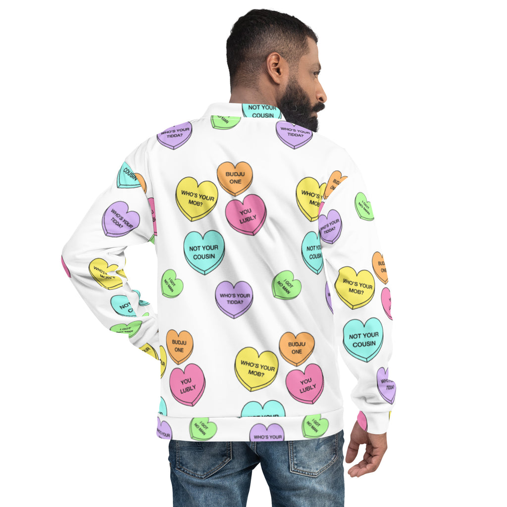 Unisex Bomber Jacket - Candy Hearts x White