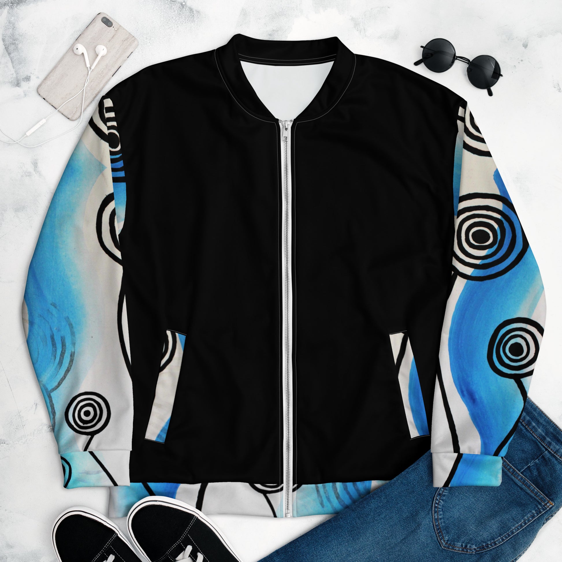 Unisex Bomber Jacket - Ocean x Black