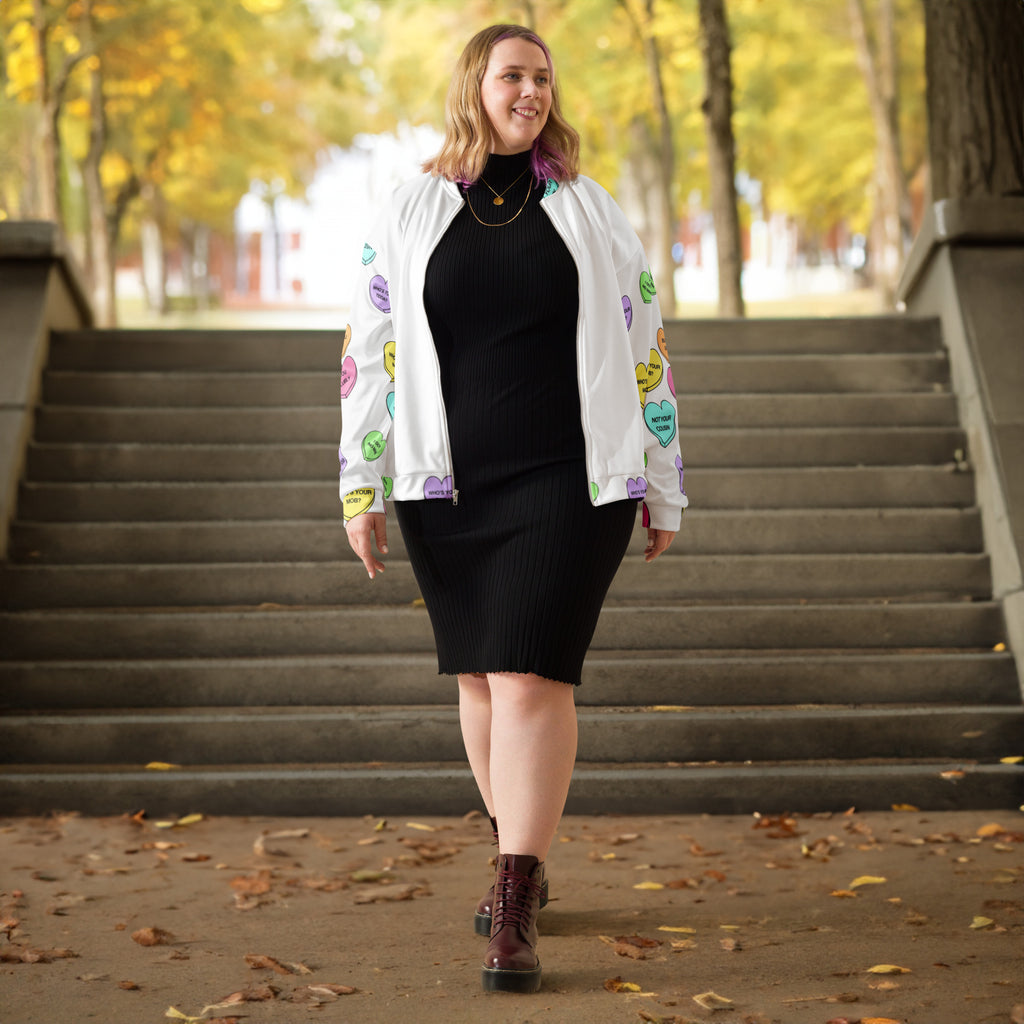 Unisex Bomber Jacket - Candy Hearts x White