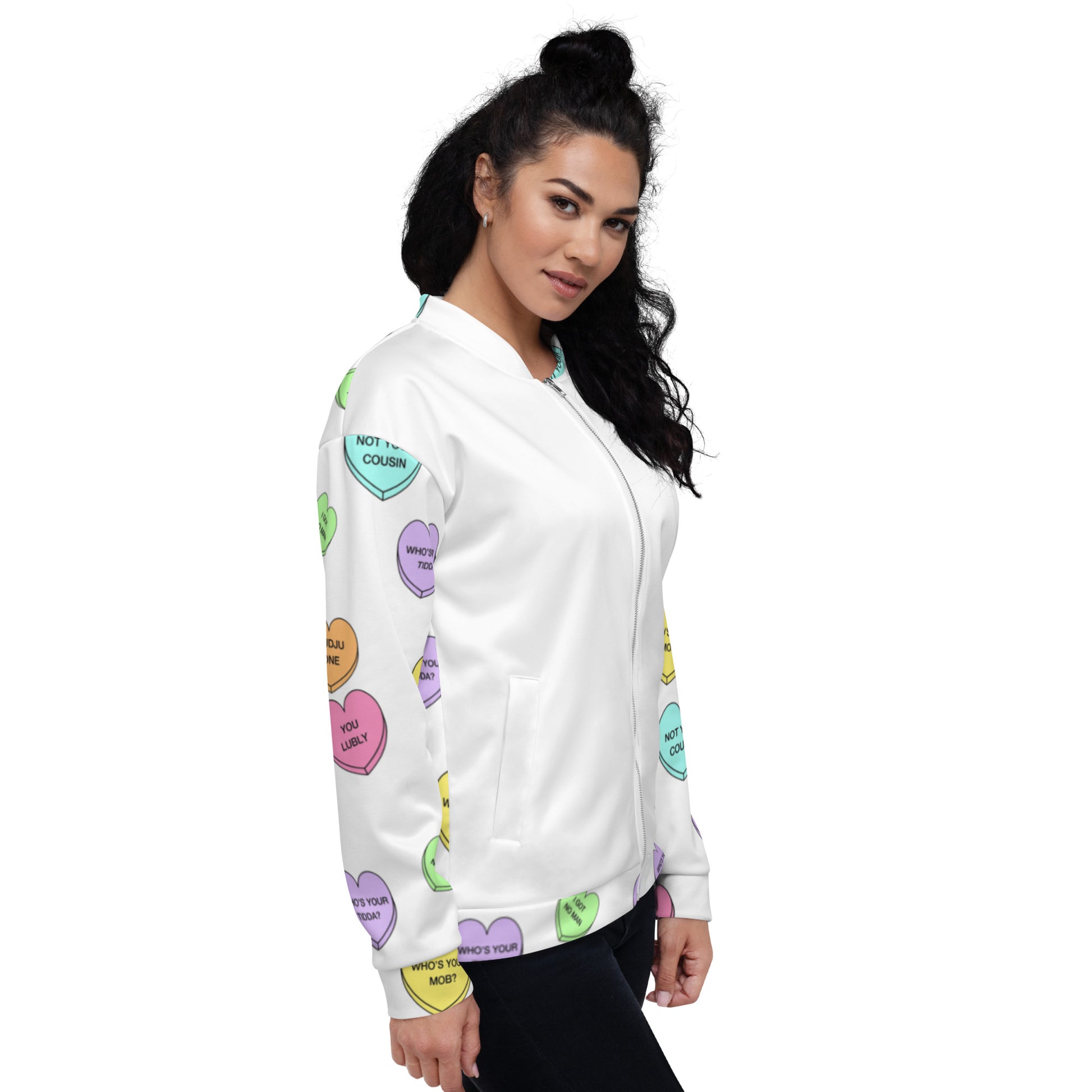 Unisex Bomber Jacket - Candy Hearts x White
