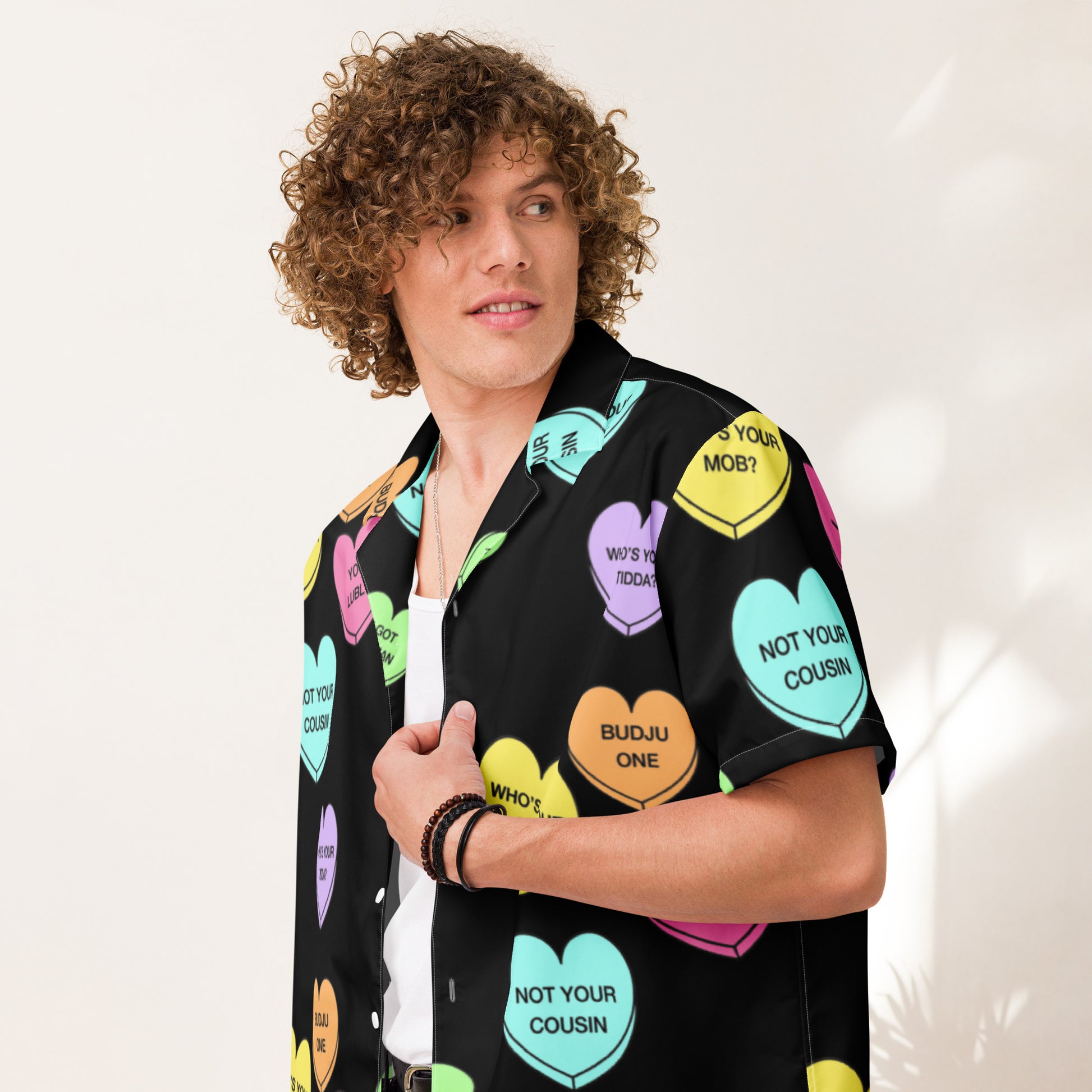 Unisex Button Up Shirt - Candy Hearts x Black