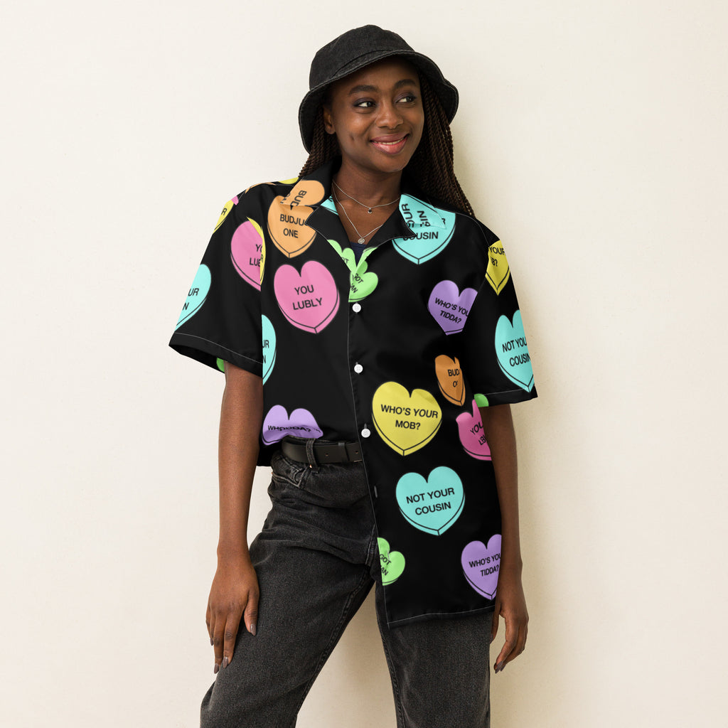 Unisex Button Up Shirt - Candy Hearts x Black