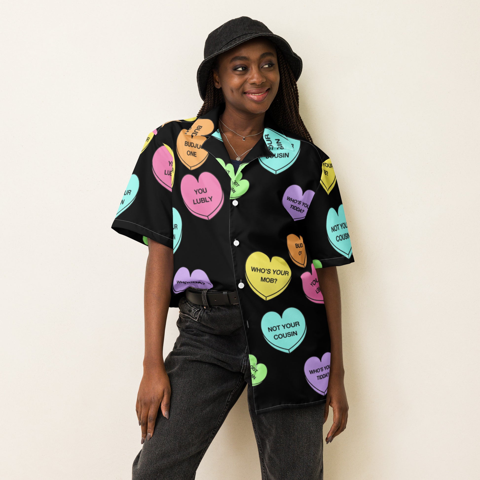Unisex Button Up Shirt - Candy Hearts x Black
