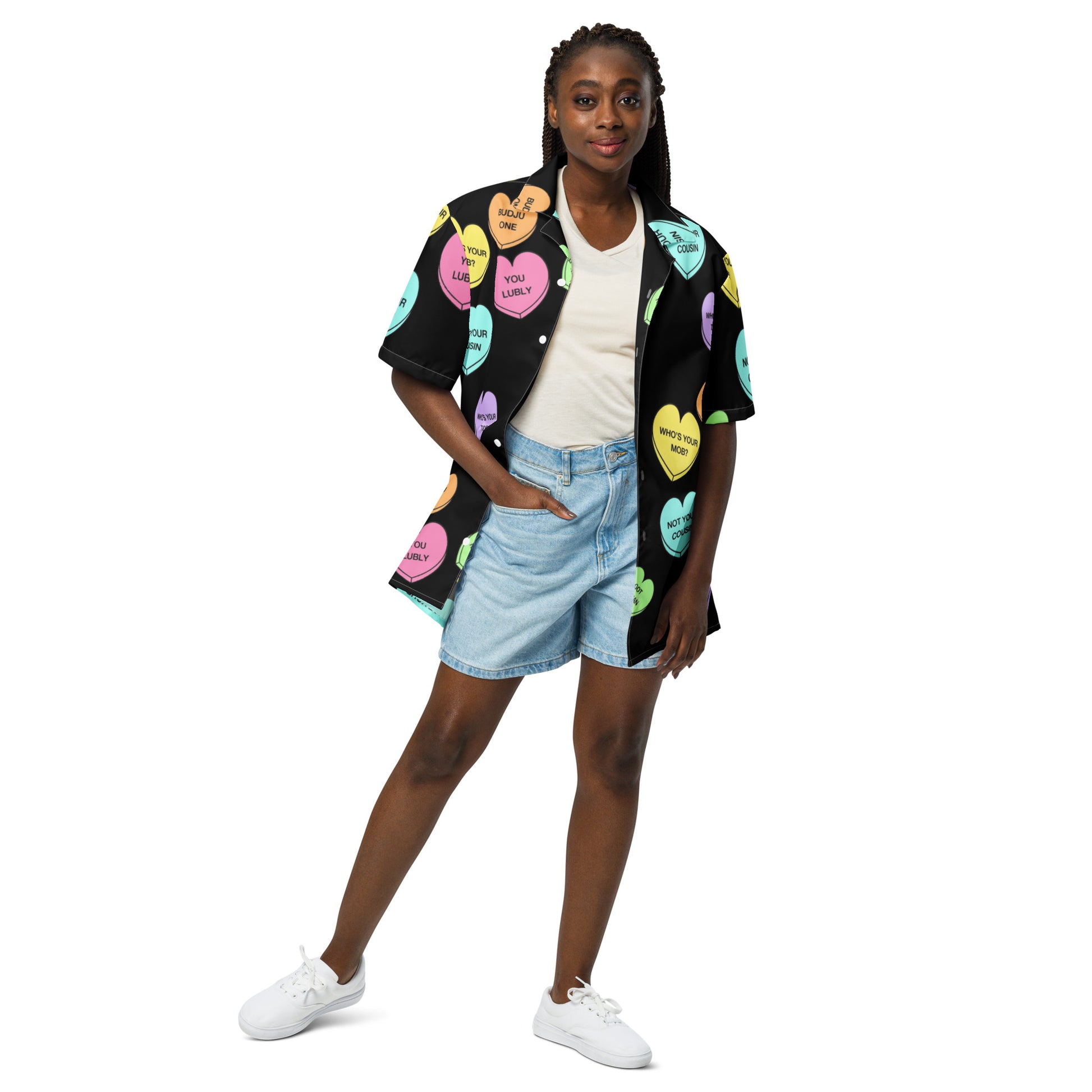 Unisex Button Up Shirt - Candy Hearts x Black