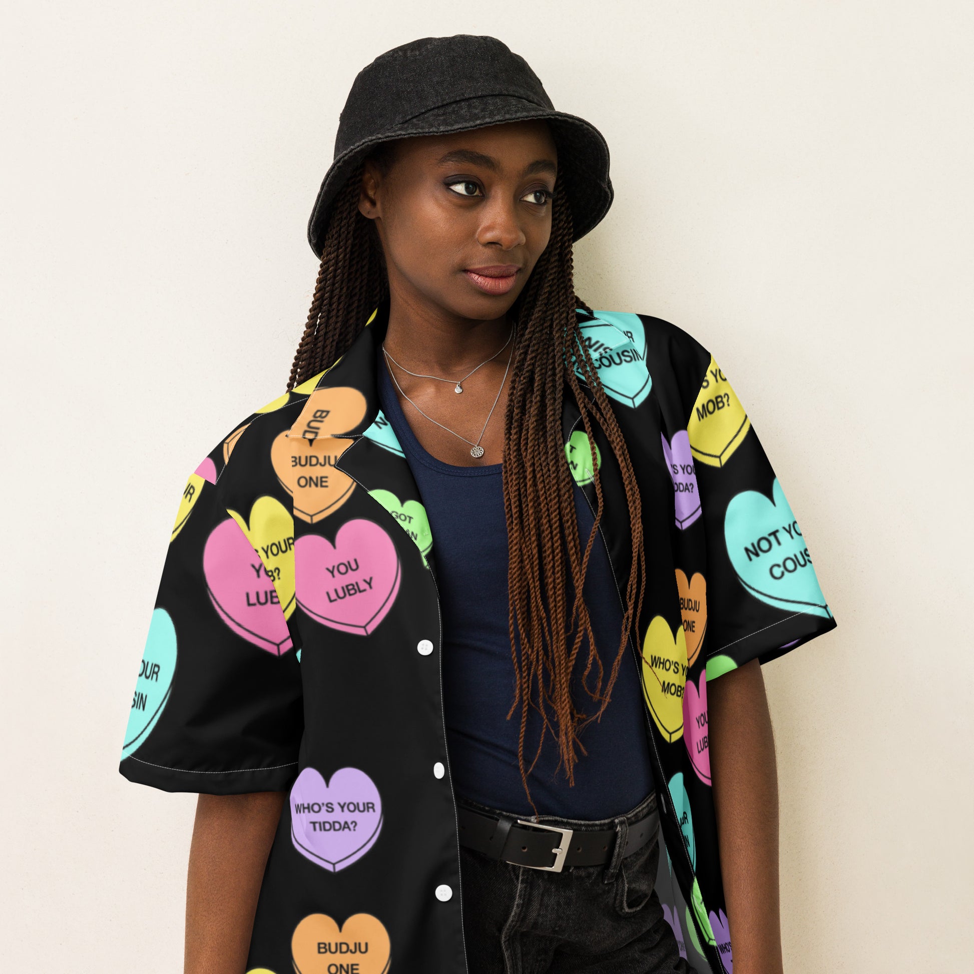 Unisex Button Up Shirt - Candy Hearts x Black