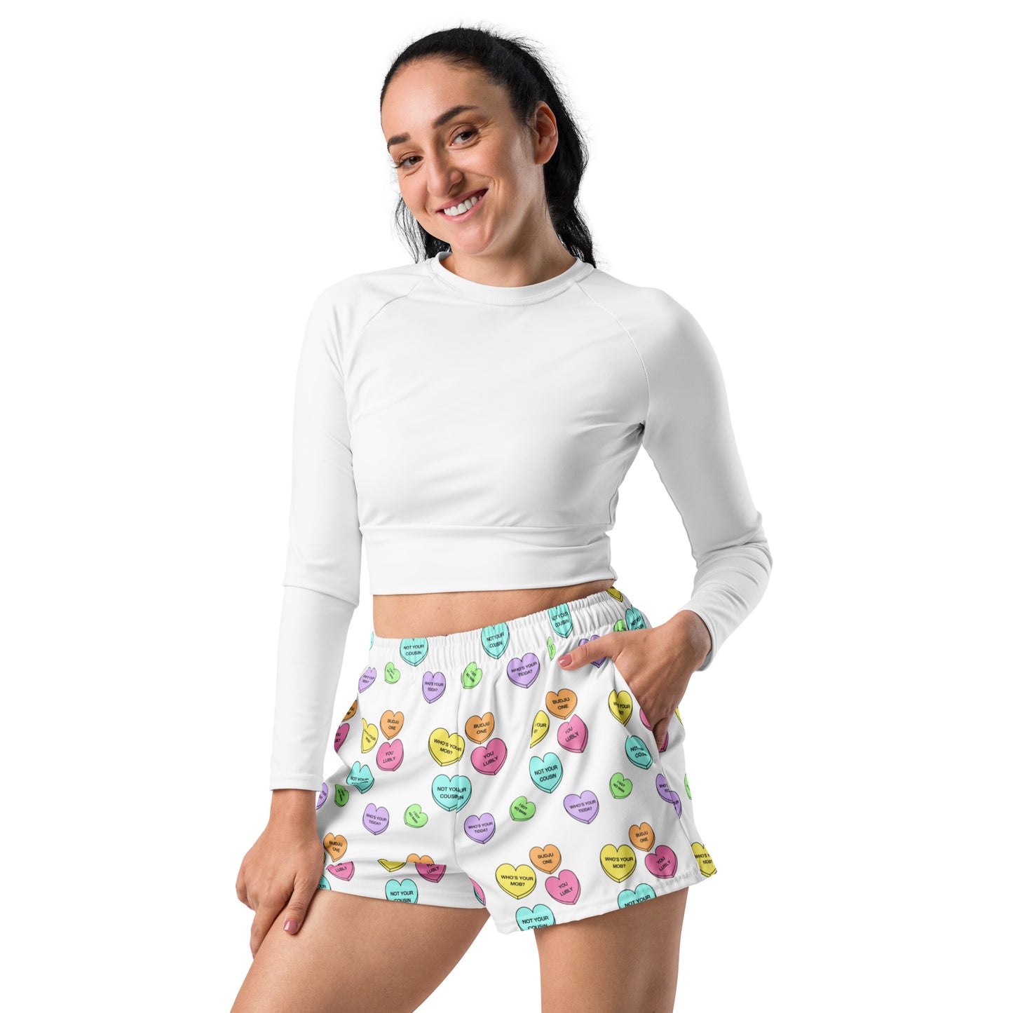 Women’s Recycled Athletic Shorts (Candy Hearts)(Mob Only)