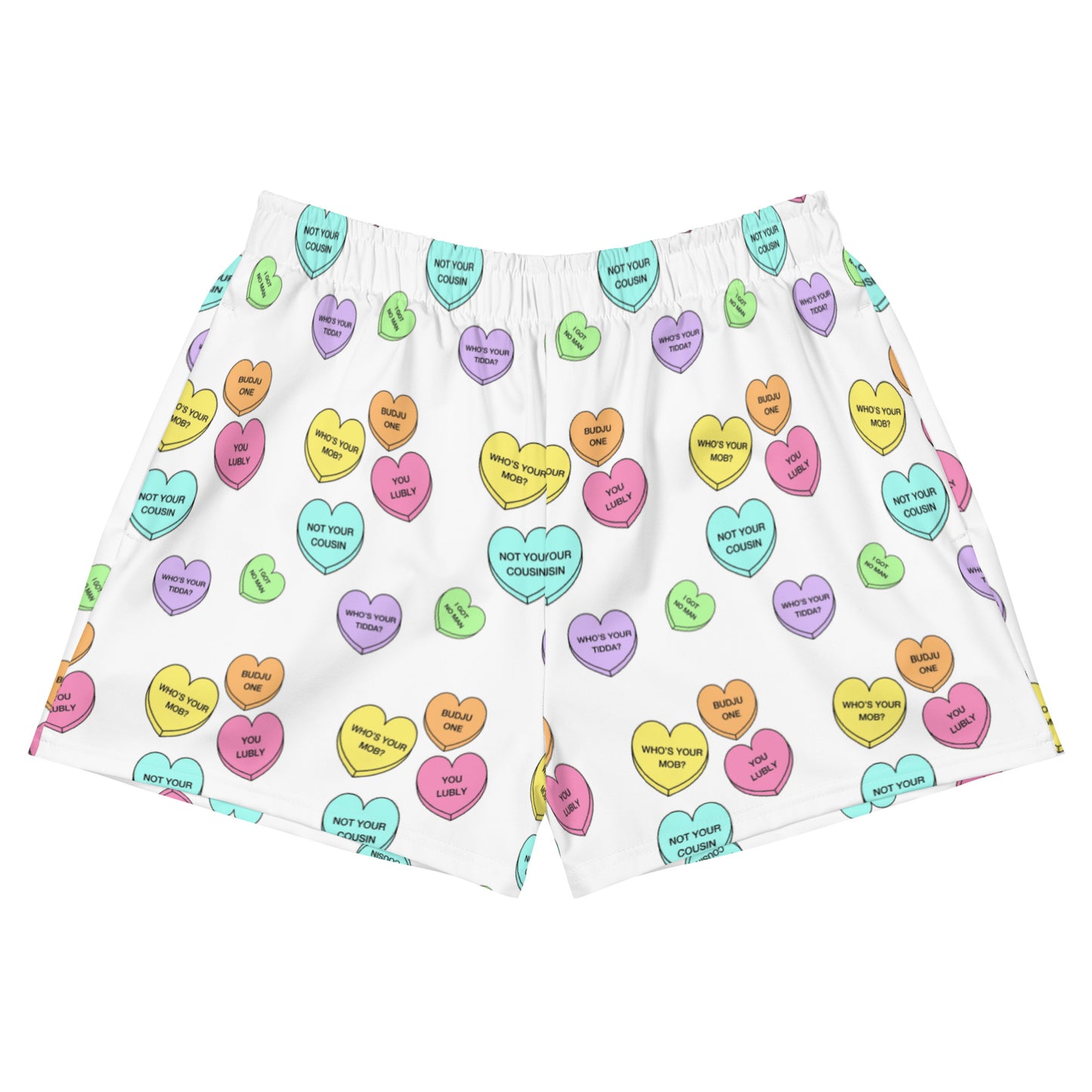 Women’s Recycled Athletic Shorts (Candy Hearts)(Mob Only)