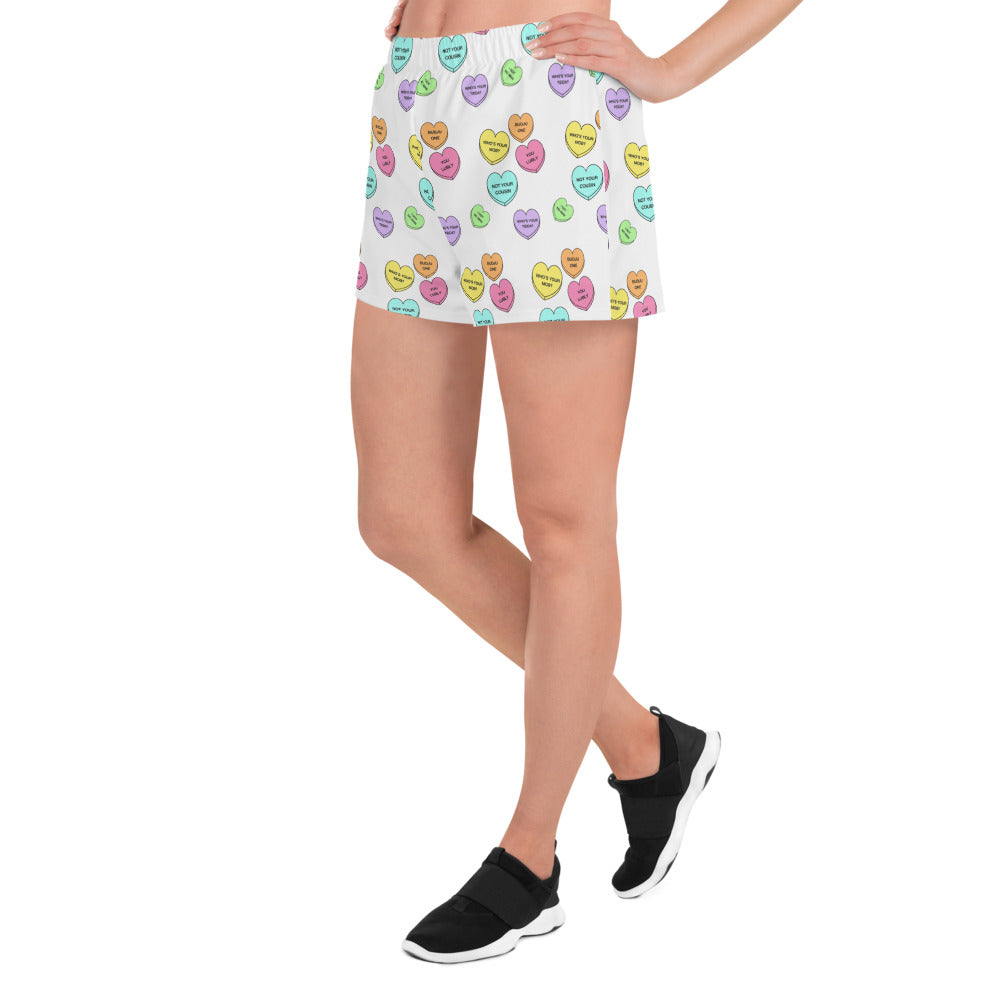 Women’s Recycled Athletic Shorts (Candy Hearts)(Mob Only)