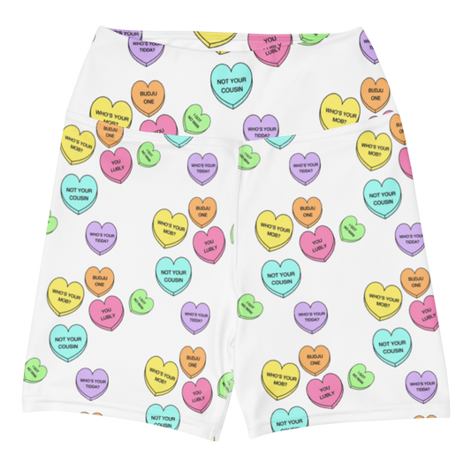 High-Wasted Yoga Shorts - Candy Hearts