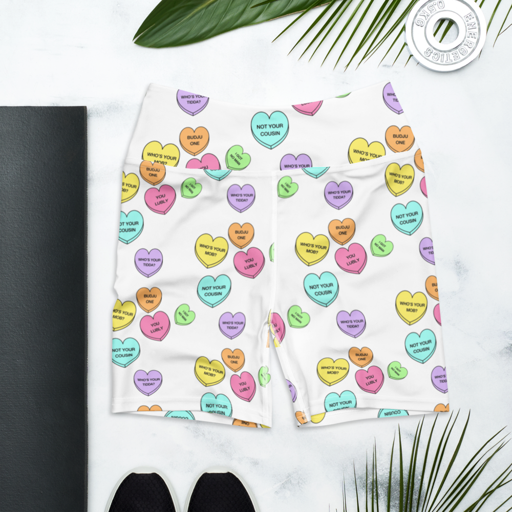 High-Wasted Yoga Shorts - Candy Hearts