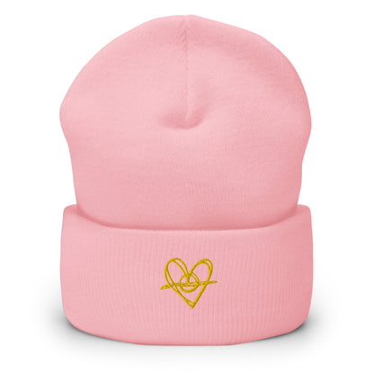 Cuffed Beanie (One-Size Fits All) - Blak Heart Freehand with Yellow Stitching