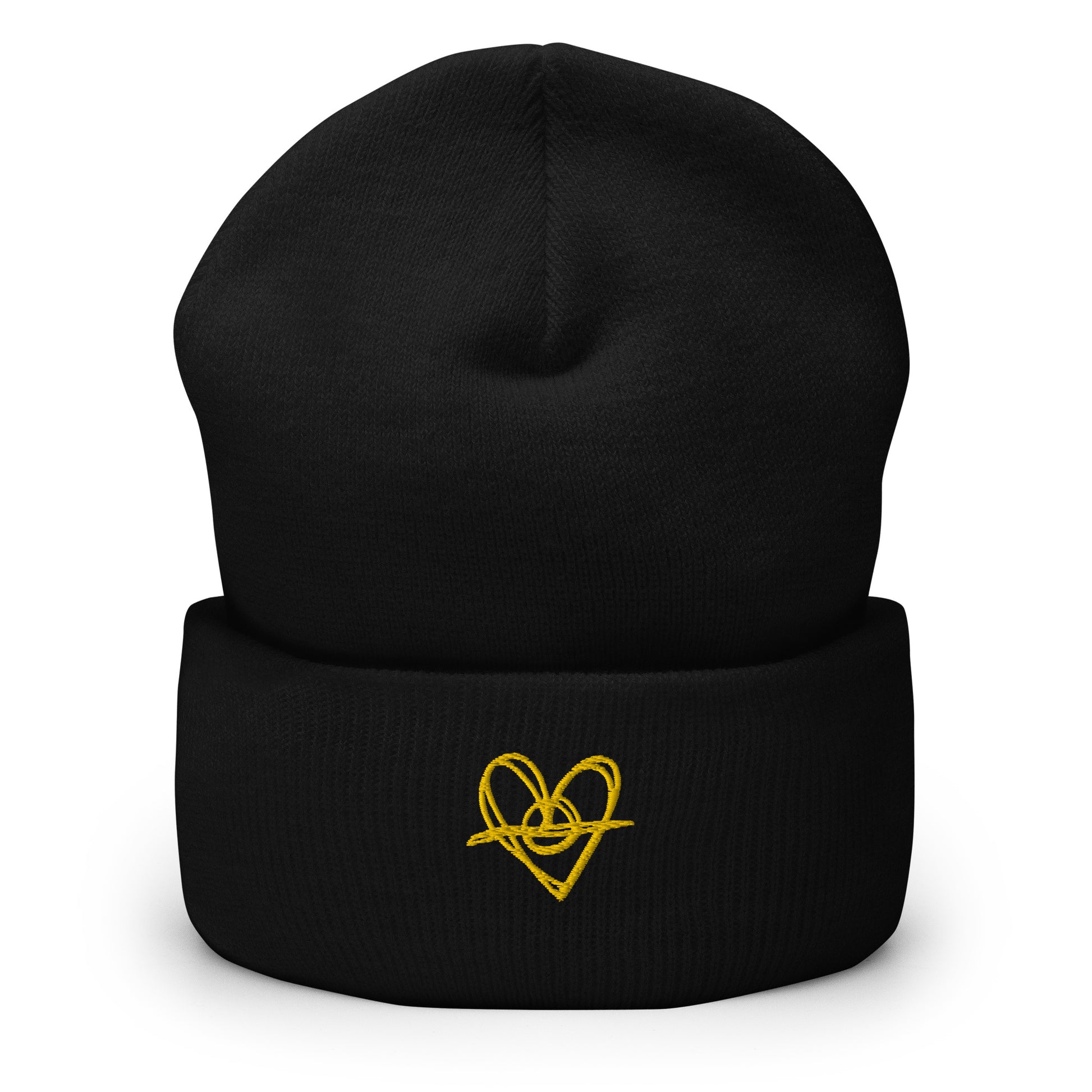 Cuffed Beanie (One-Size Fits All) - Blak Heart Freehand with Yellow Stitching