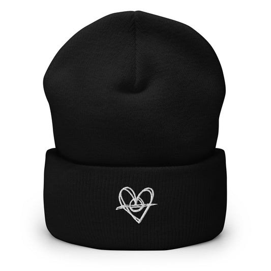 Cuffed Beanie (White Heart)