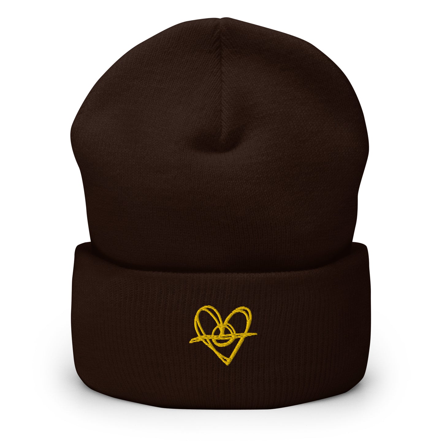 Cuffed Beanie (One-Size Fits All) - Blak Heart Freehand with Yellow Stitching