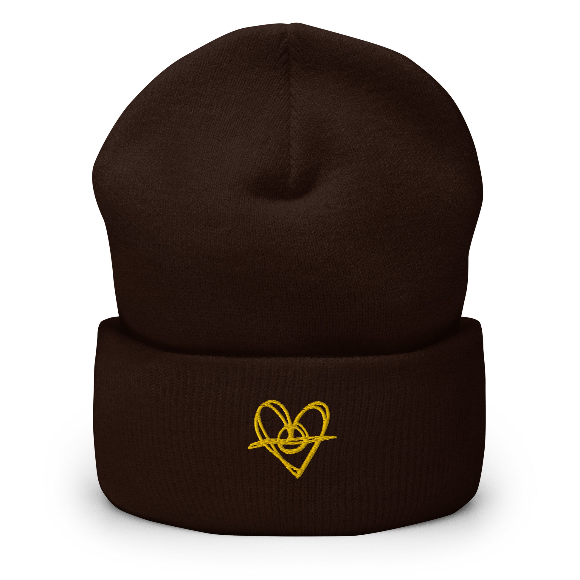 Cuffed Beanie (One-Size Fits All) - Blak Heart Freehand with Yellow Stitching
