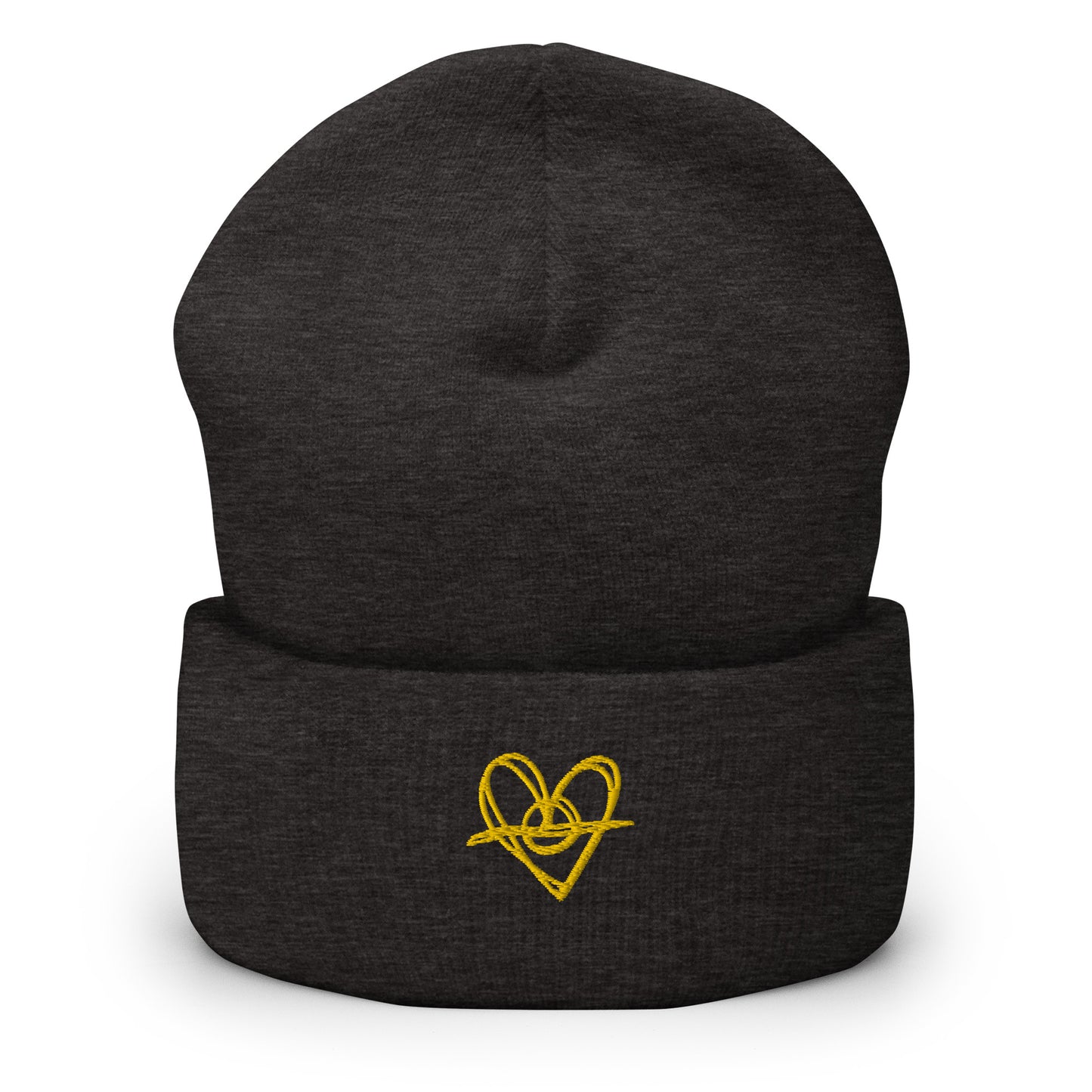 Cuffed Beanie (One-Size Fits All) - Blak Heart Freehand with Yellow Stitching