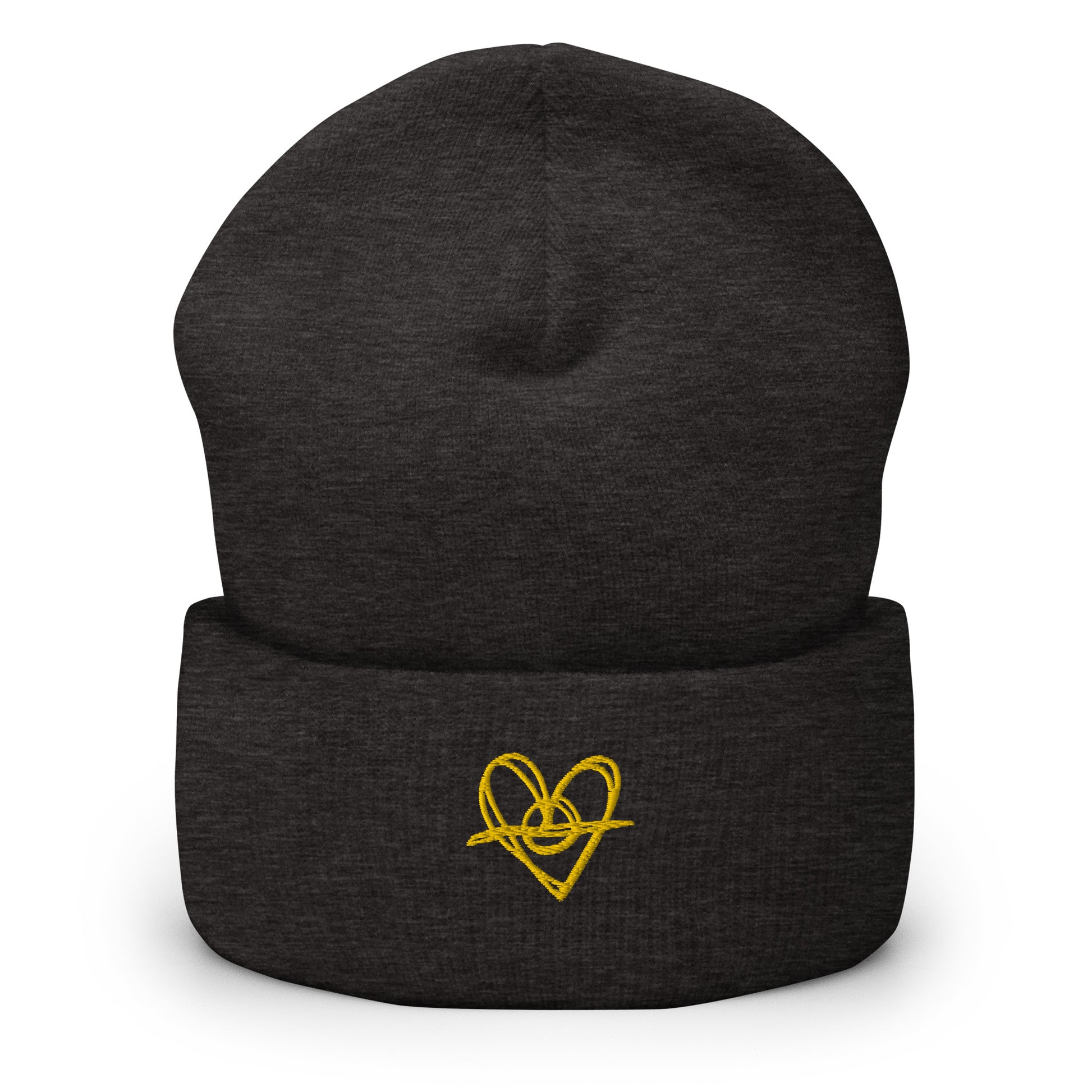 Cuffed Beanie (One-Size Fits All) - Blak Heart Freehand with Yellow Stitching