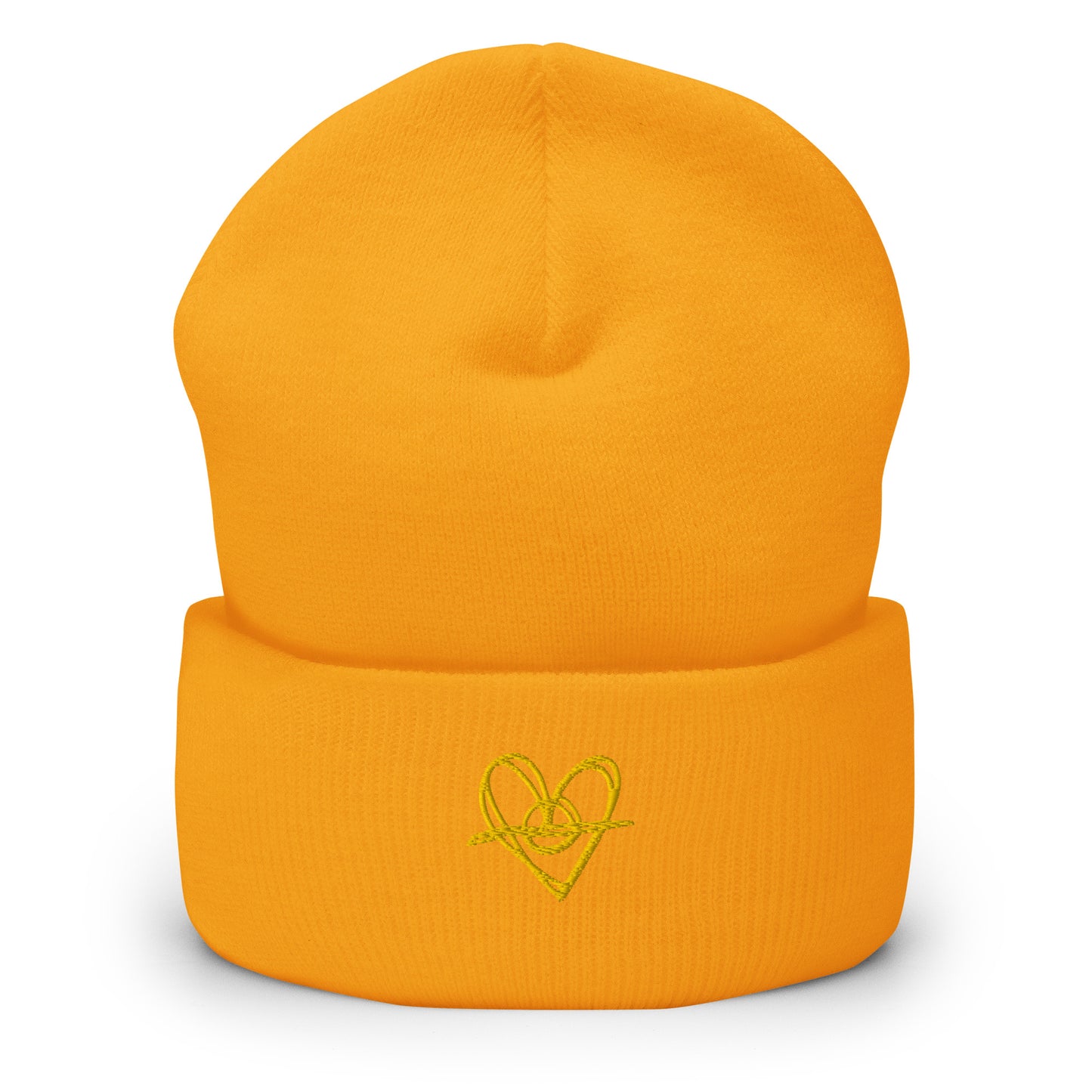Cuffed Beanie (One-Size Fits All) - Blak Heart Freehand with Yellow Stitching