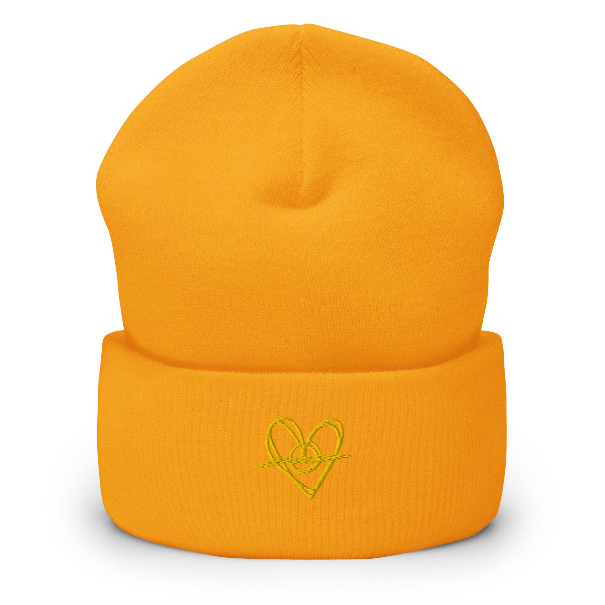 Cuffed Beanie (One-Size Fits All) - Blak Heart Freehand with Yellow Stitching