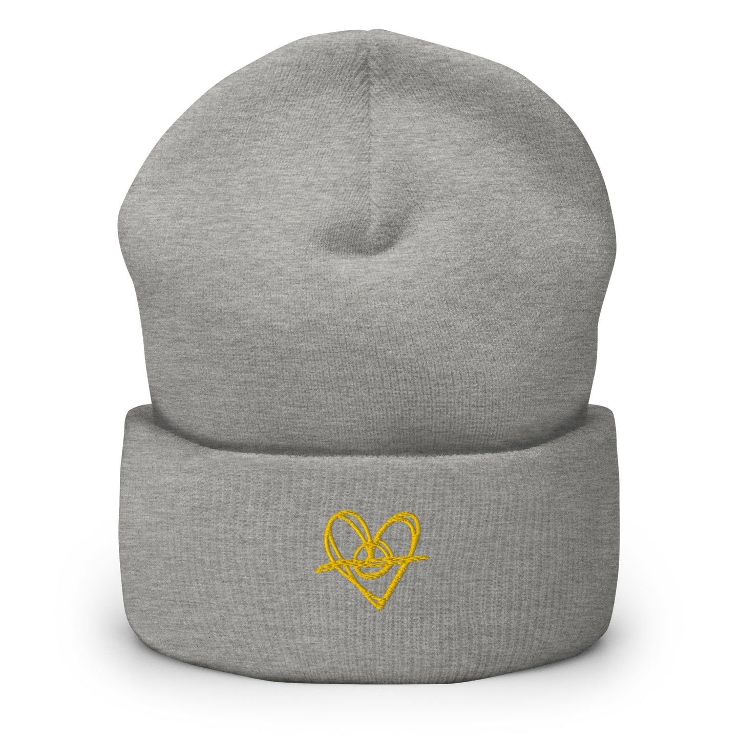 Cuffed Beanie (One-Size Fits All) - Blak Heart Freehand with Yellow Stitching