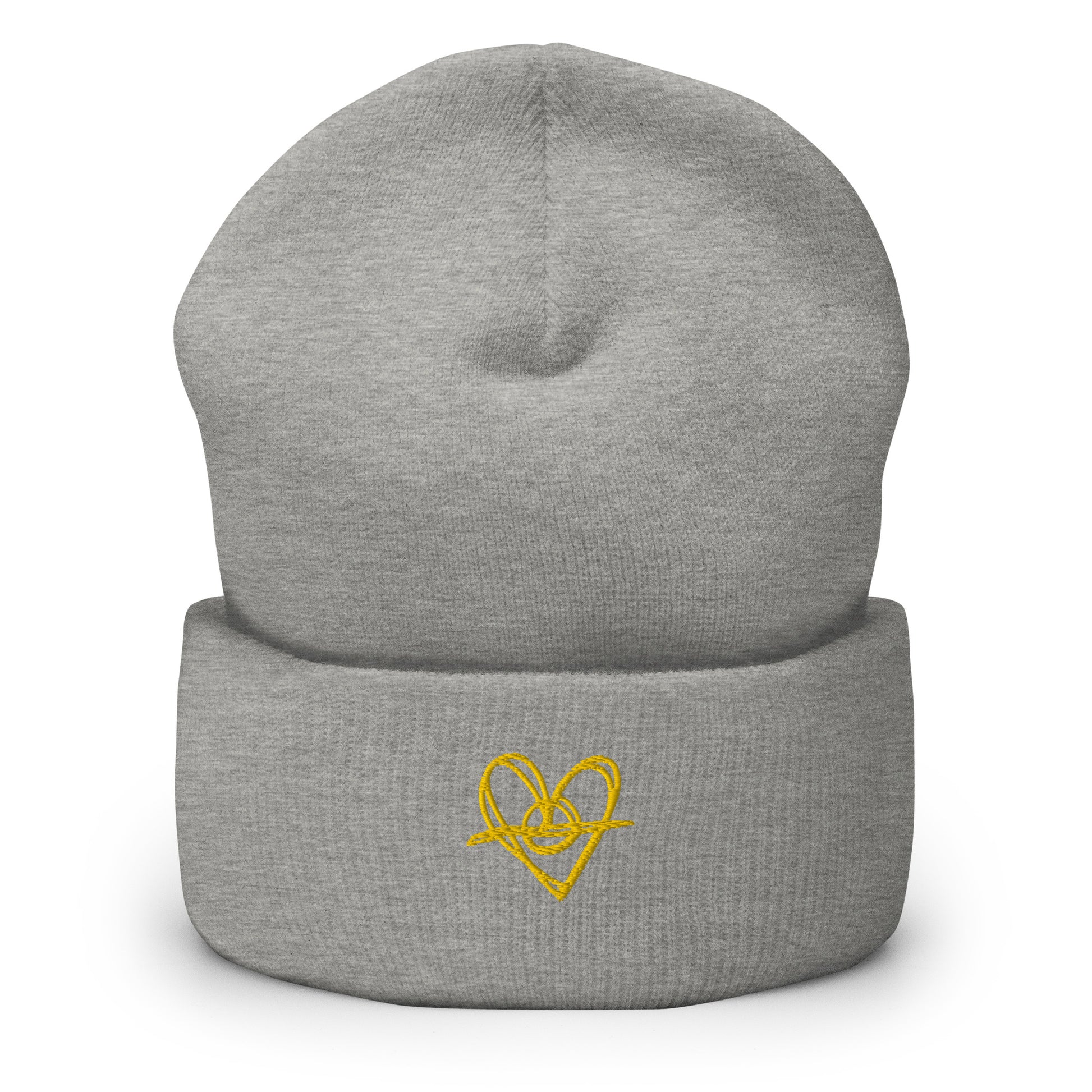 Cuffed Beanie (One-Size Fits All) - Blak Heart Freehand with Yellow Stitching