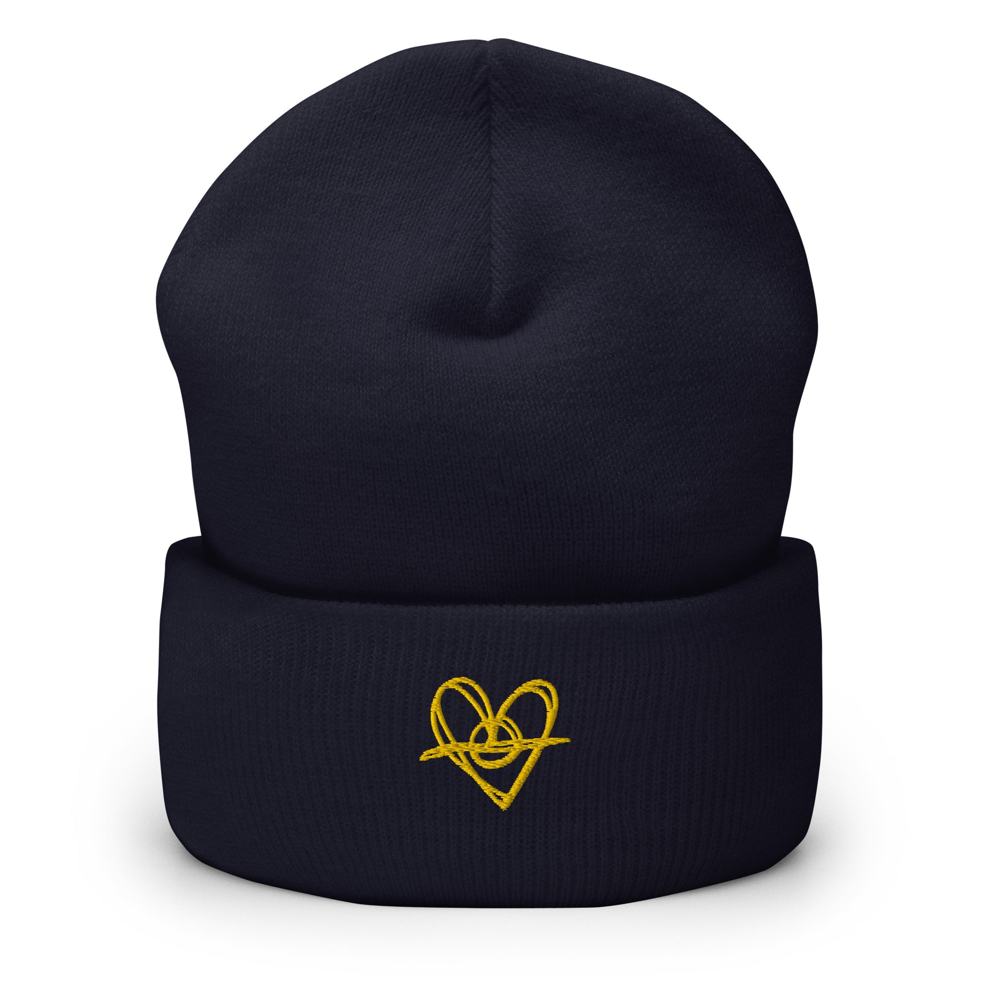 Cuffed Beanie (One-Size Fits All) - Blak Heart Freehand with Yellow Stitching