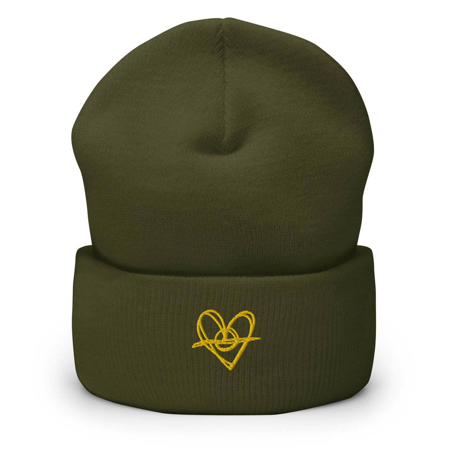 Cuffed Beanie (One-Size Fits All) - Blak Heart Freehand with Yellow Stitching